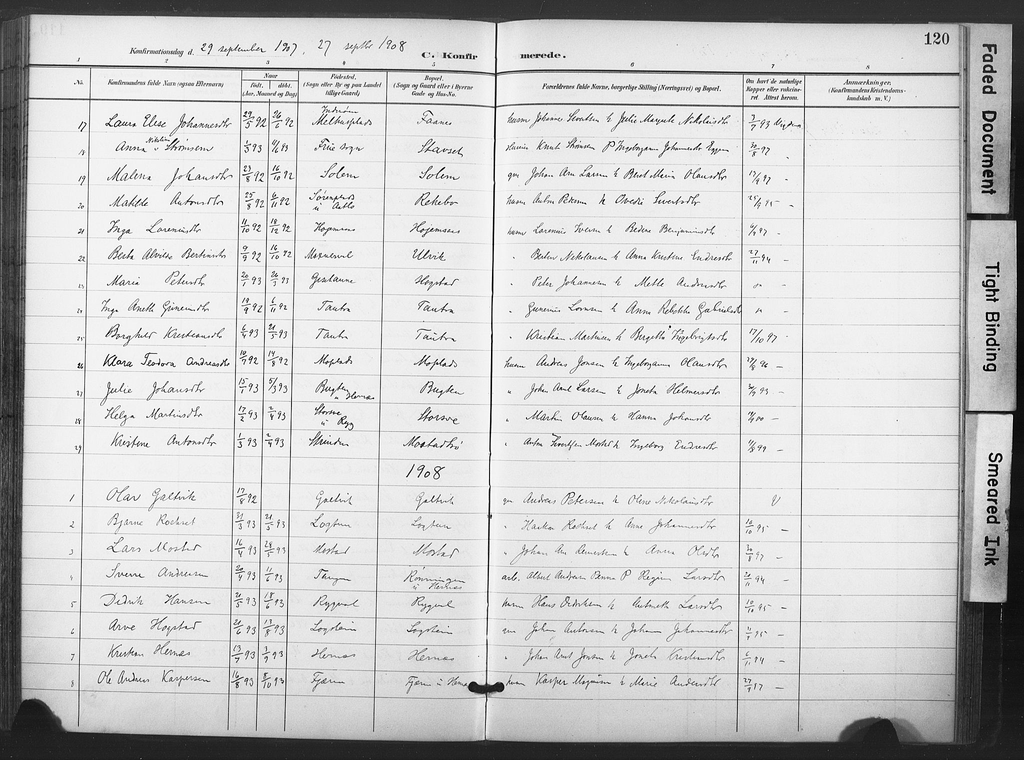 Ministerialprotokoller, klokkerbøker og fødselsregistre - Nord-Trøndelag, SAT/A-1458/713/L0122: Parish register (official) no. 713A11, 1899-1910, p. 120