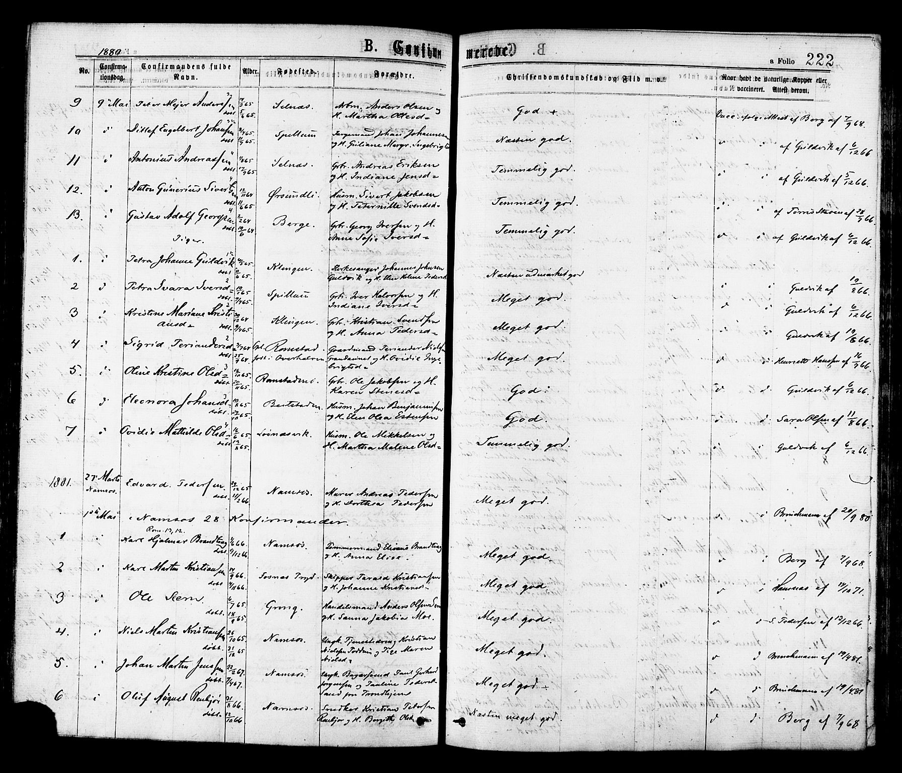 Ministerialprotokoller, klokkerbøker og fødselsregistre - Nord-Trøndelag, SAT/A-1458/768/L0572: Parish register (official) no. 768A07, 1874-1886, p. 222