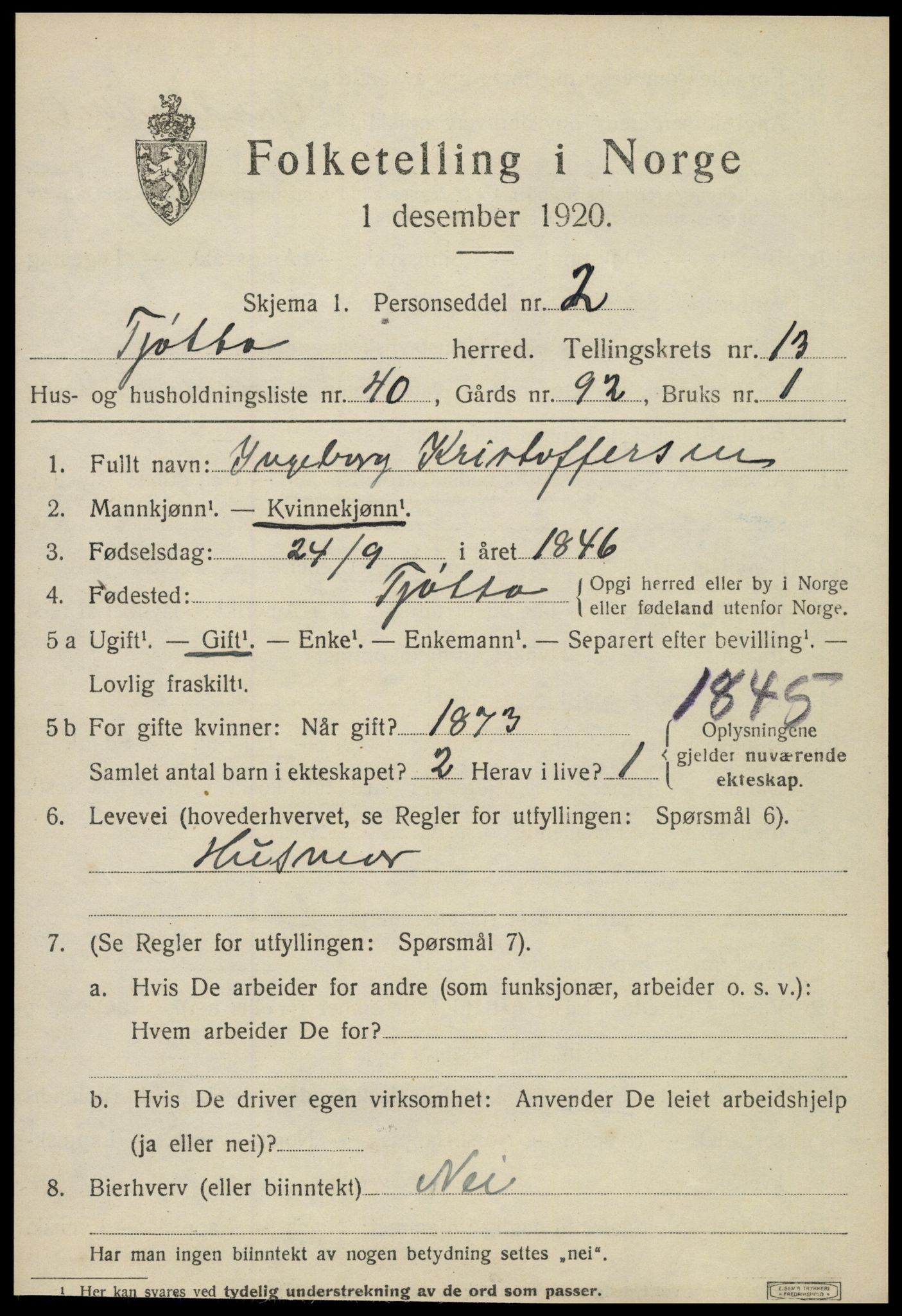 SAT, 1920 census for Tjøtta, 1920, p. 5363