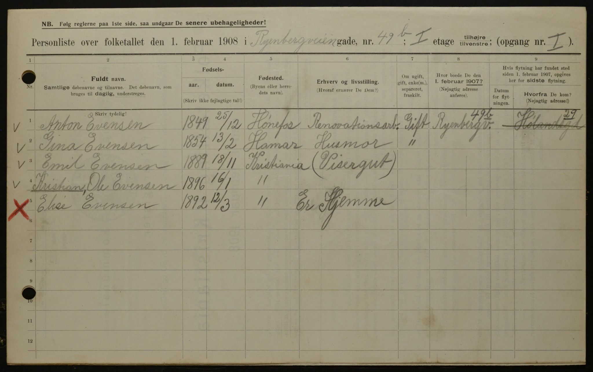 OBA, Municipal Census 1908 for Kristiania, 1908, p. 77335