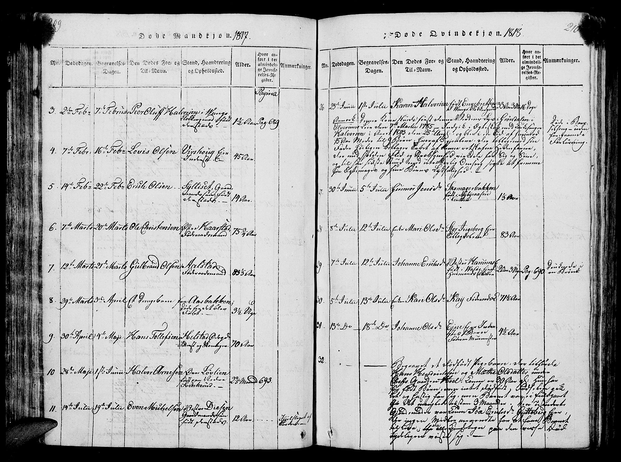 Vang prestekontor, Hedmark, SAH/PREST-008/H/Ha/Hab/L0004: Parish register (copy) no. 4, 1813-1827, p. 209-210