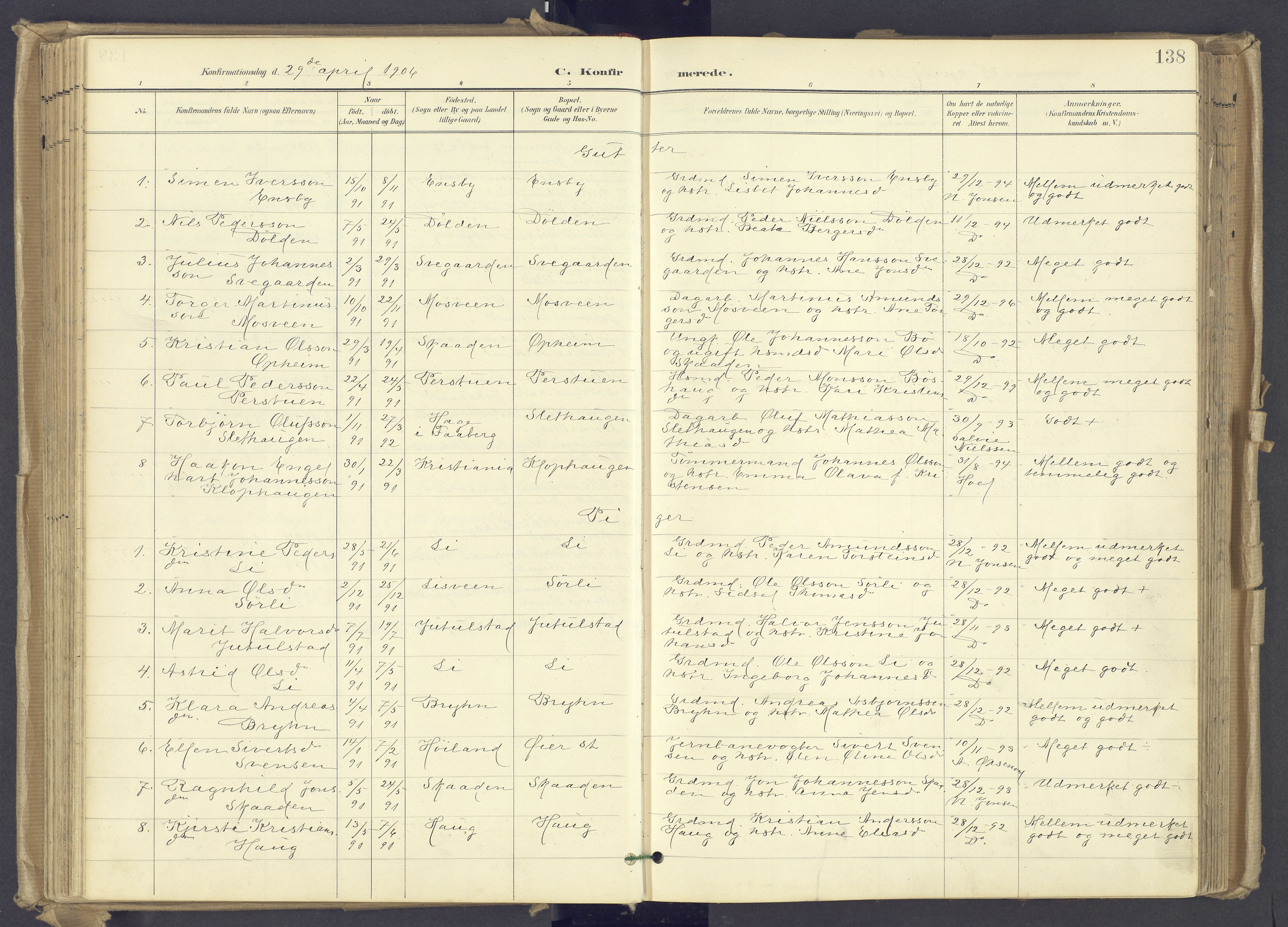 Øyer prestekontor, AV/SAH-PREST-084/H/Ha/Haa/L0012: Parish register (official) no. 12, 1897-1920, p. 138