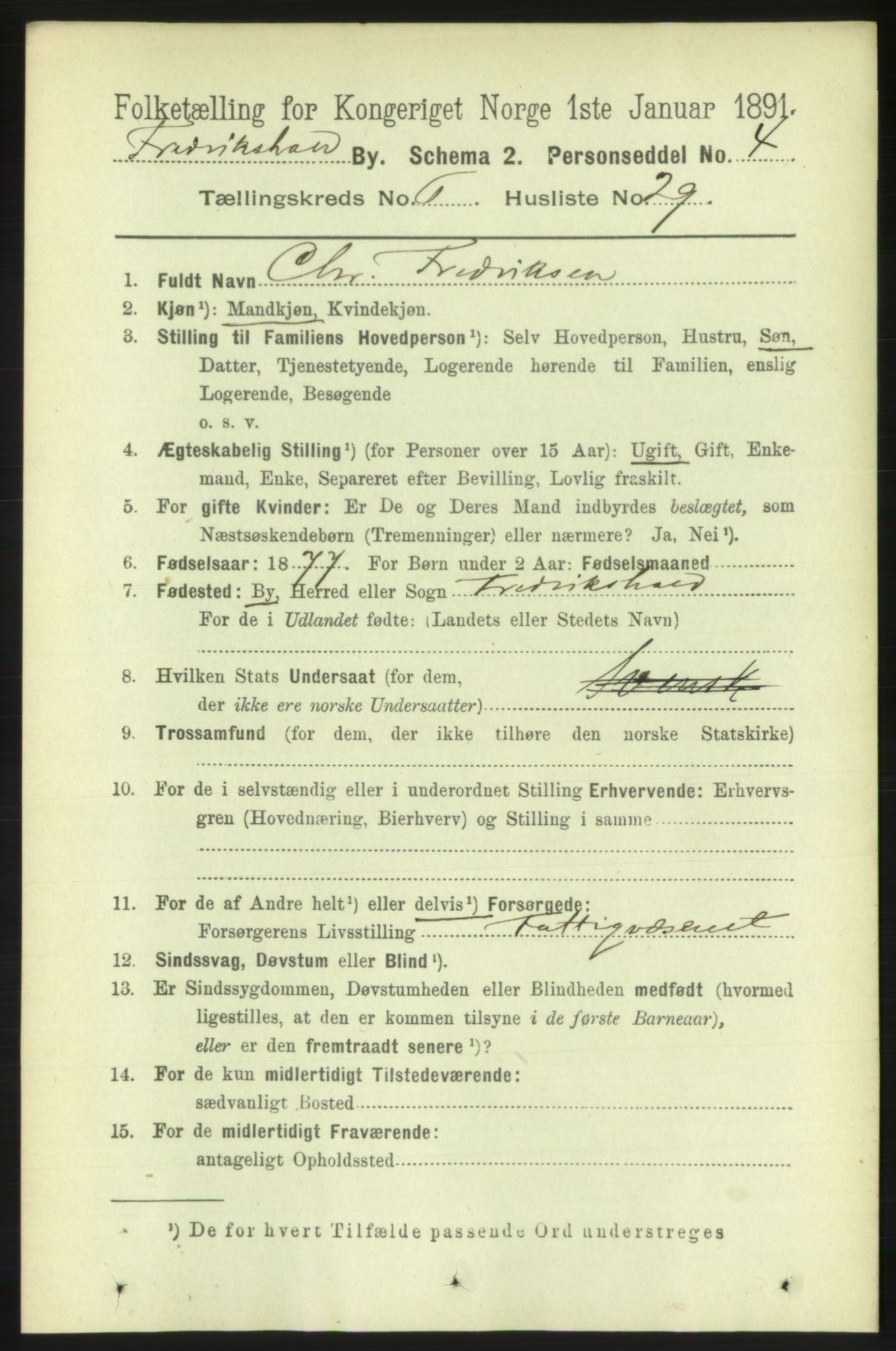 RA, 1891 census for 0101 Fredrikshald, 1891, p. 4999