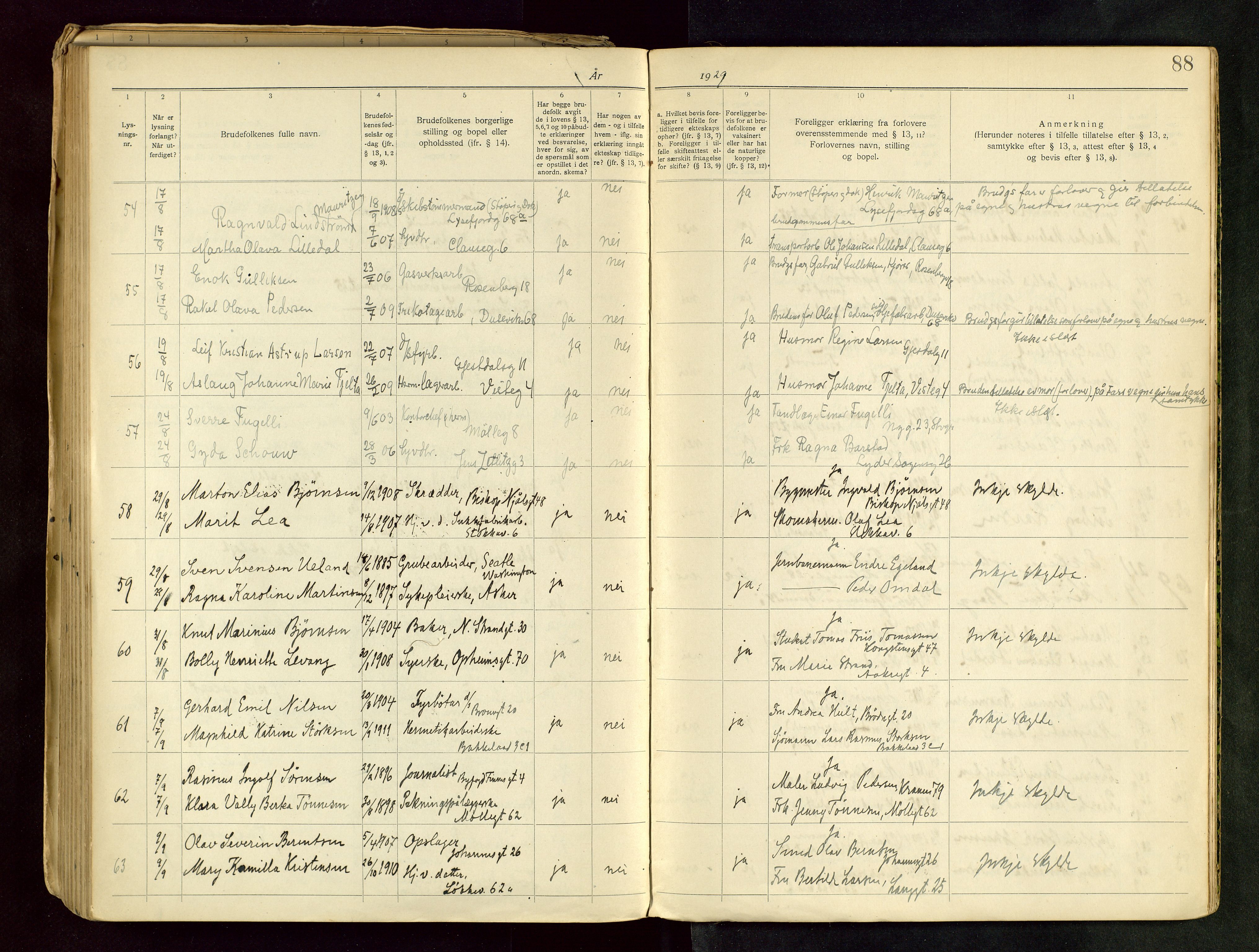 Domkirken sokneprestkontor, SAST/A-101812/001/70/705BB/L0001: Banns register no. 1, 1920-1930, p. 88
