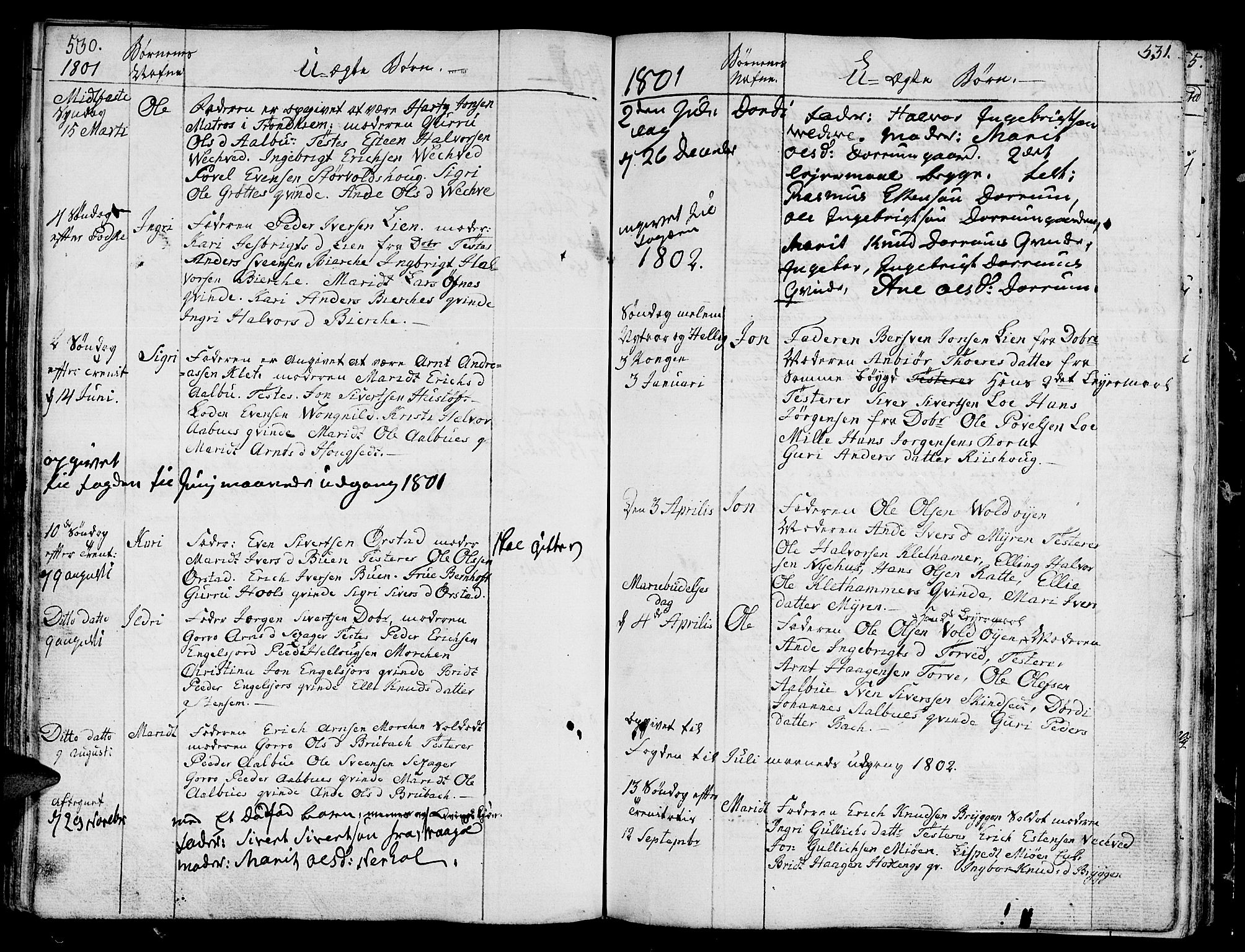 Ministerialprotokoller, klokkerbøker og fødselsregistre - Sør-Trøndelag, SAT/A-1456/678/L0893: Parish register (official) no. 678A03, 1792-1805, p. 530-531