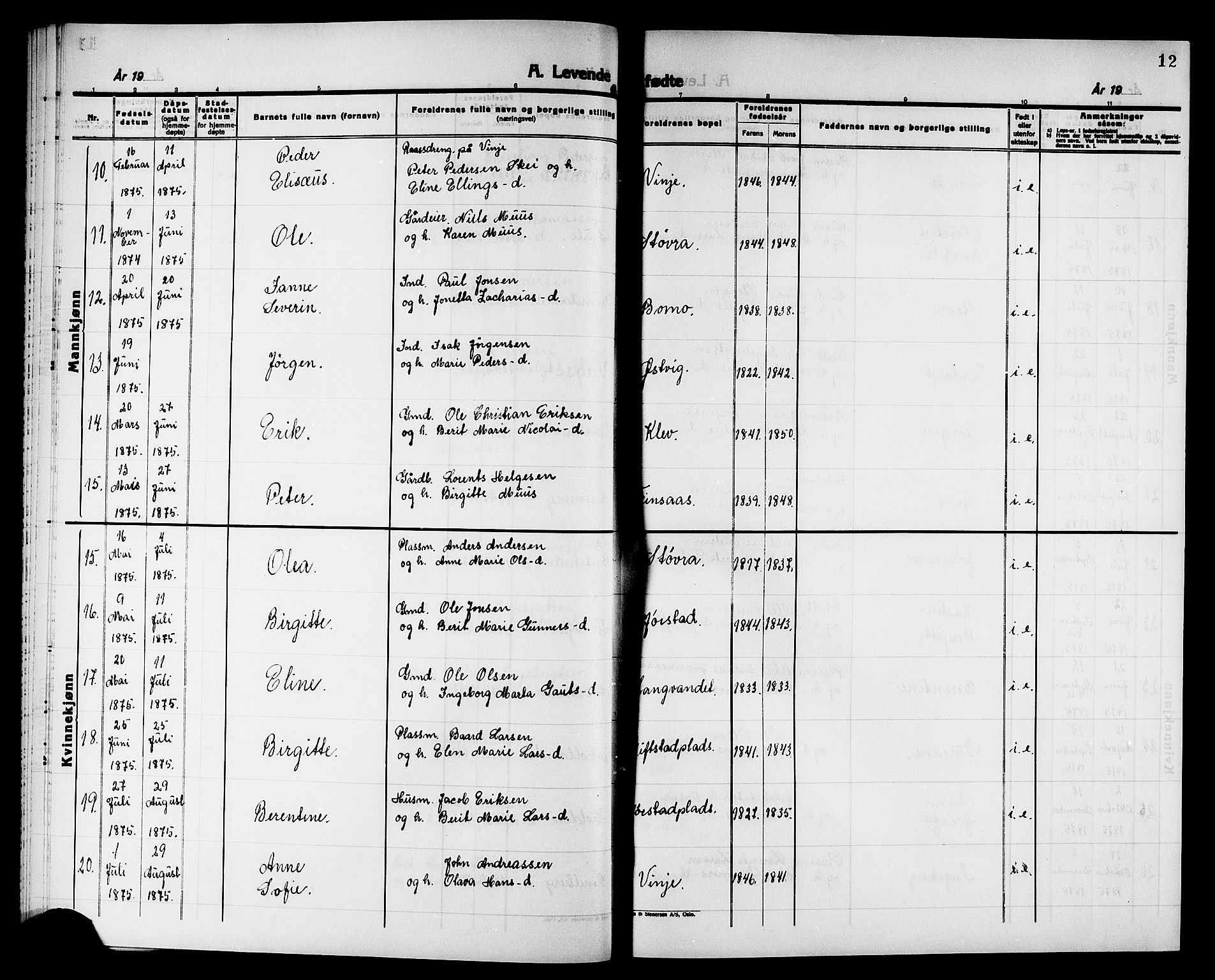 Ministerialprotokoller, klokkerbøker og fødselsregistre - Nord-Trøndelag, AV/SAT-A-1458/749/L0486: Parish register (official) no. 749D02, 1873-1887, p. 12