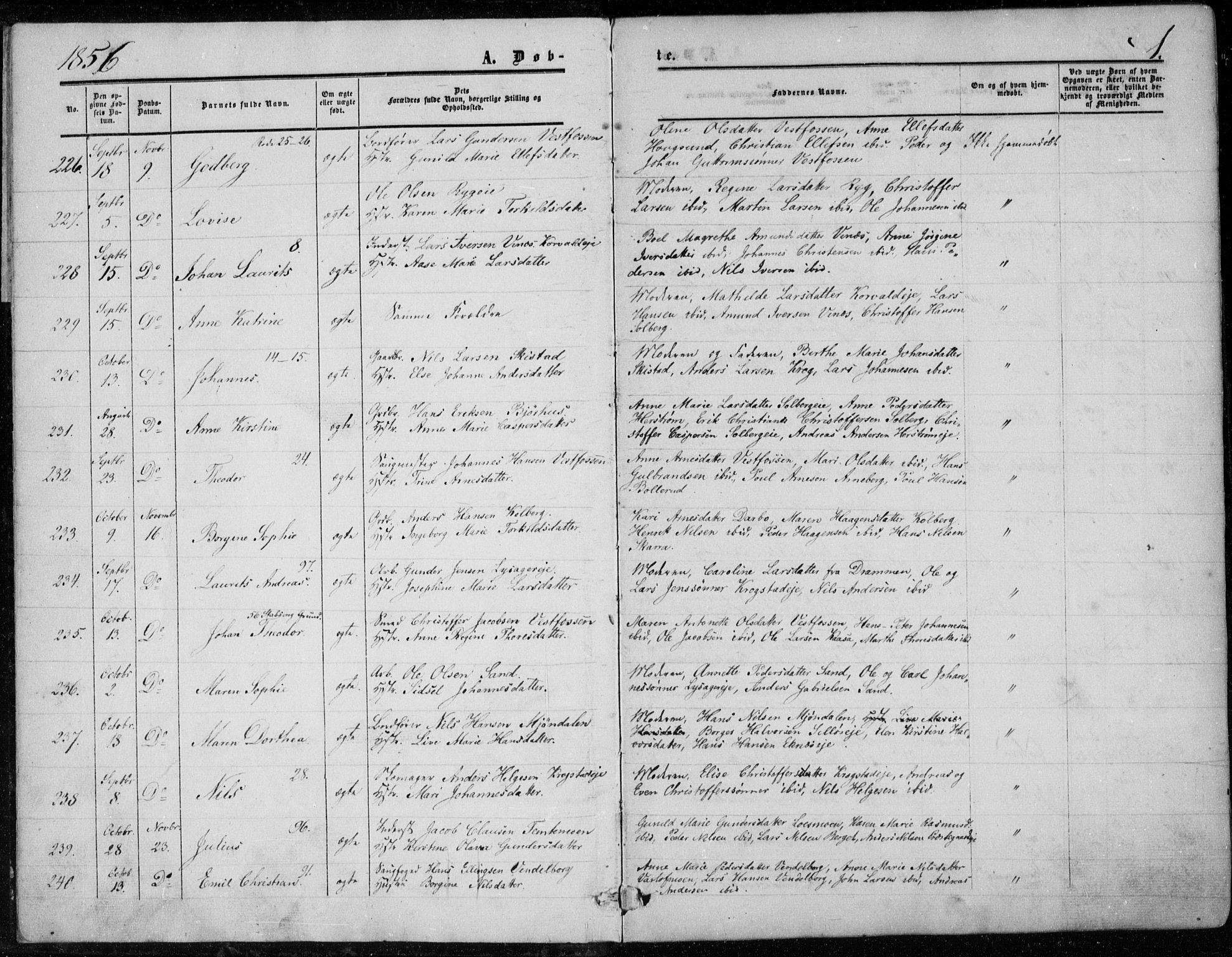 Eiker kirkebøker, AV/SAKO-A-4/G/Ga/L0003: Parish register (copy) no. I 3, 1856-1871, p. 1