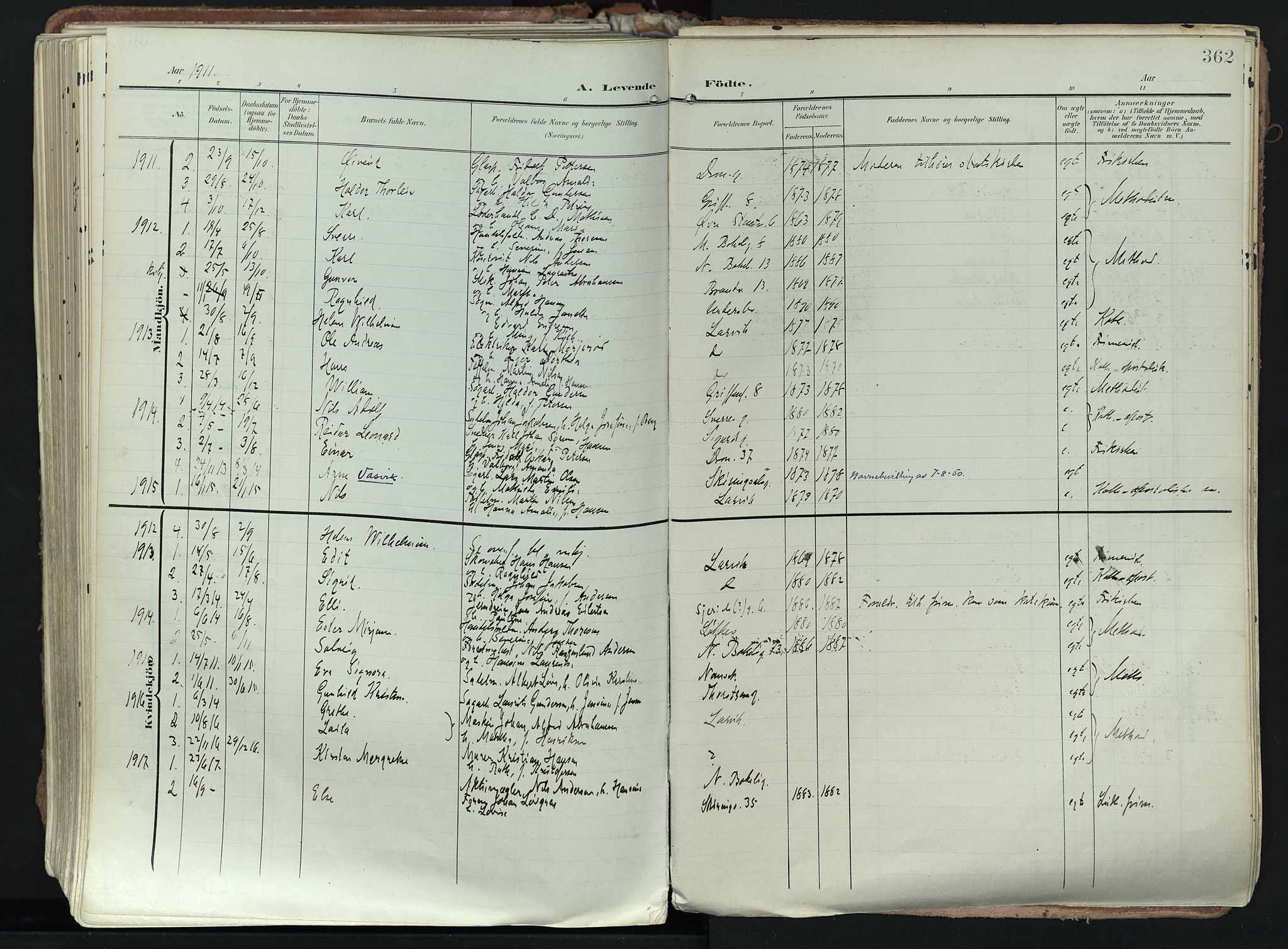 Larvik kirkebøker, SAKO/A-352/F/Fa/L0012: Parish register (official) no. I 12, 1905-1933, p. 362