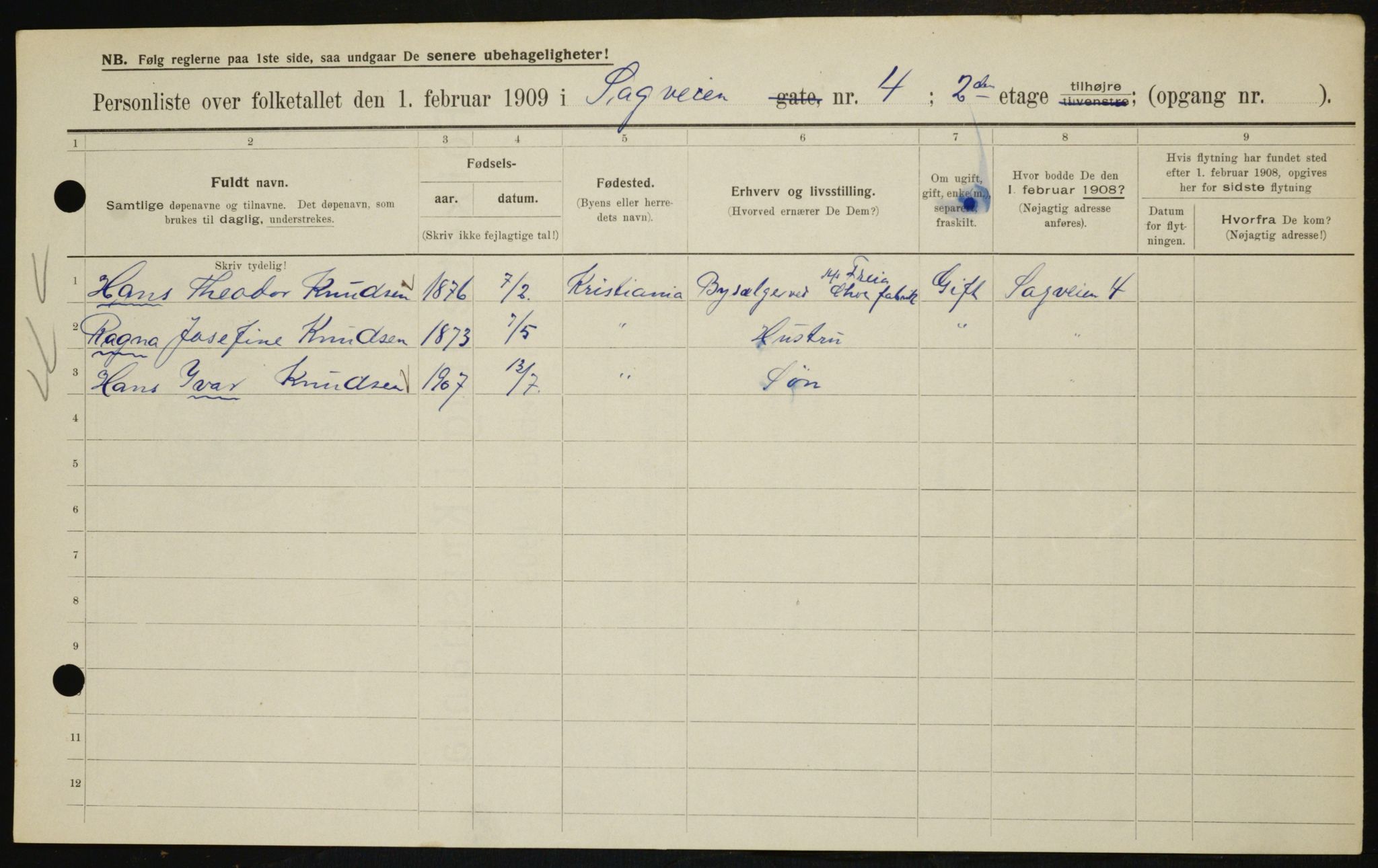 OBA, Municipal Census 1909 for Kristiania, 1909, p. 78594