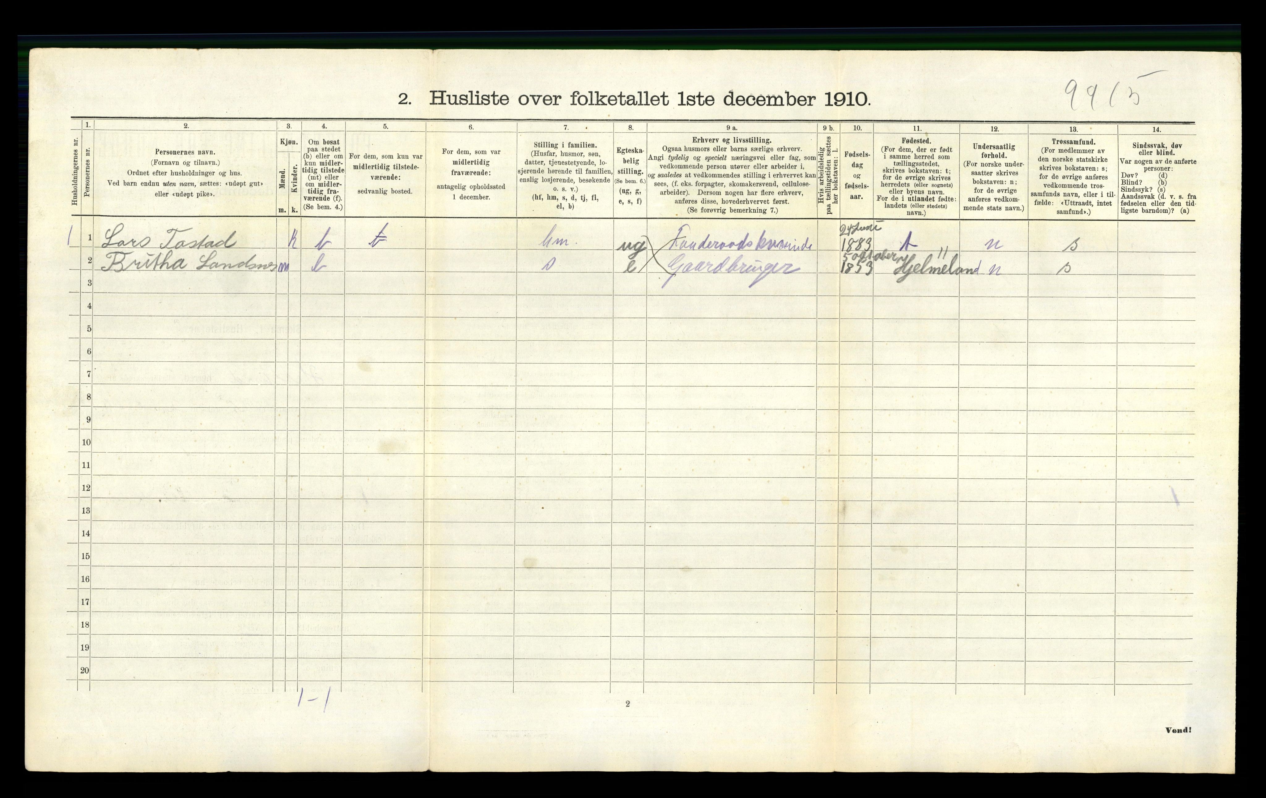 RA, 1910 census for Hetland, 1910, p. 1632