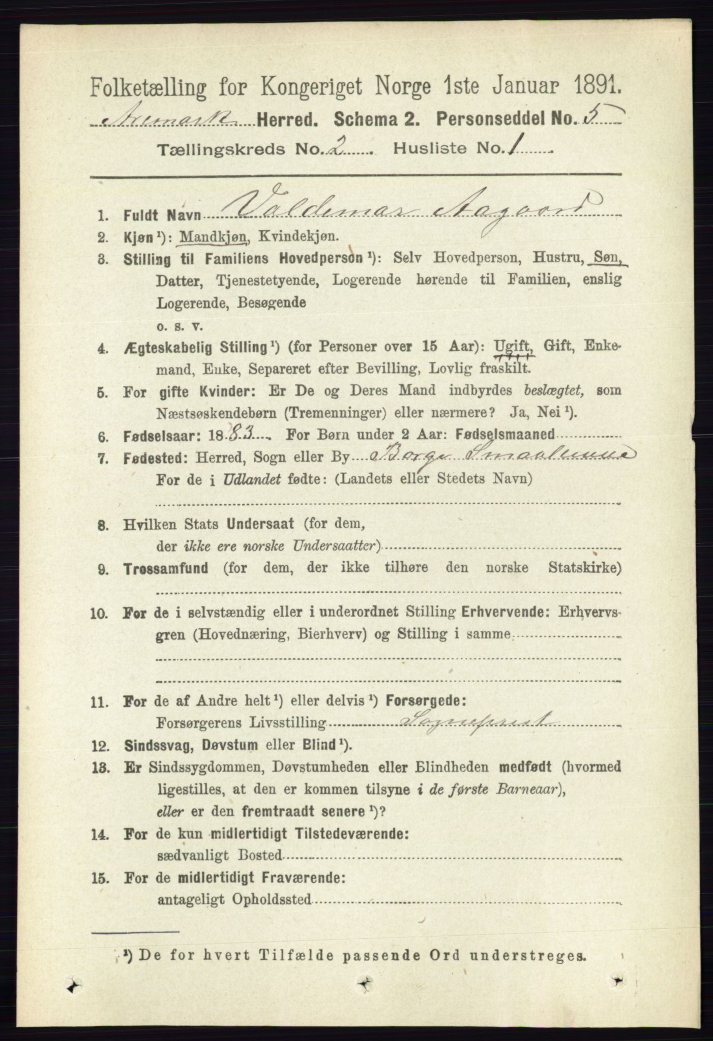 RA, 1891 census for 0118 Aremark, 1891, p. 874