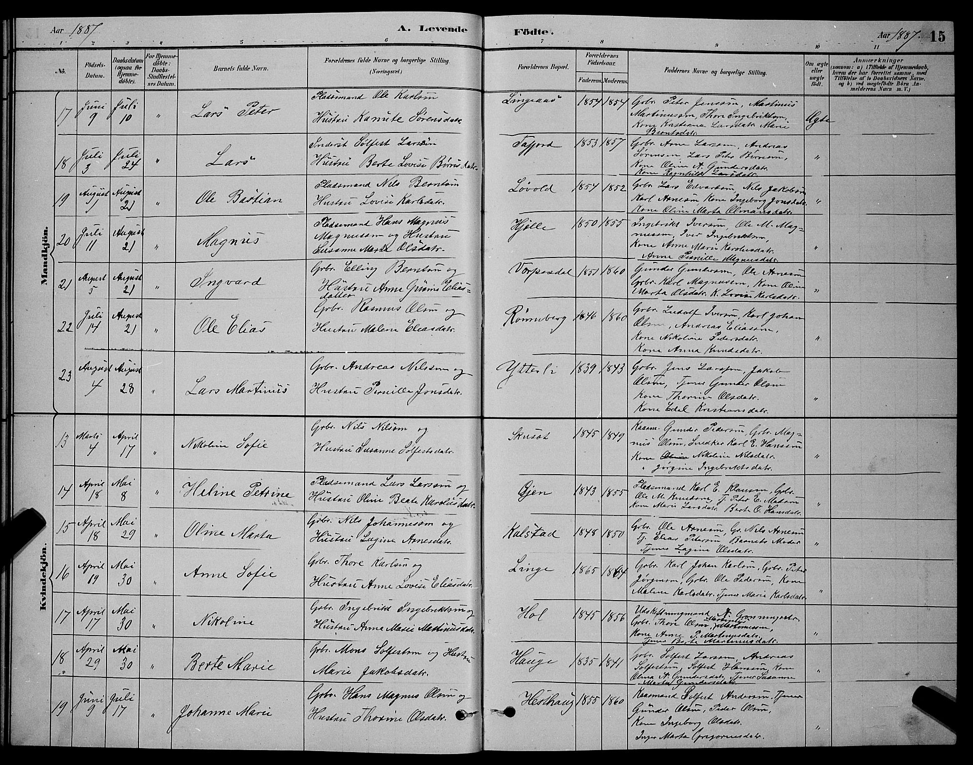 Ministerialprotokoller, klokkerbøker og fødselsregistre - Møre og Romsdal, AV/SAT-A-1454/519/L0263: Parish register (copy) no. 519C04, 1885-1892, p. 15