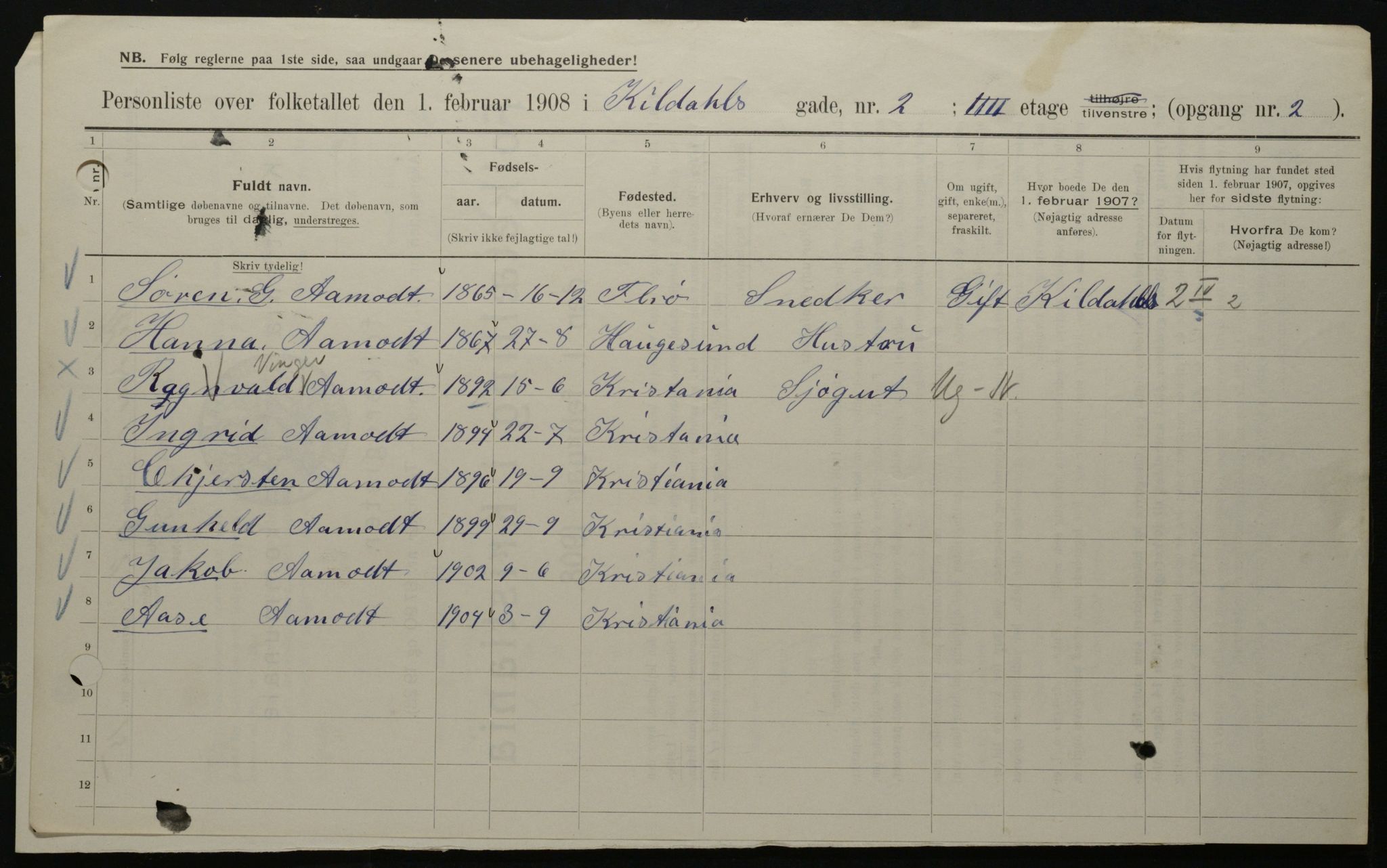 OBA, Municipal Census 1908 for Kristiania, 1908, p. 44307