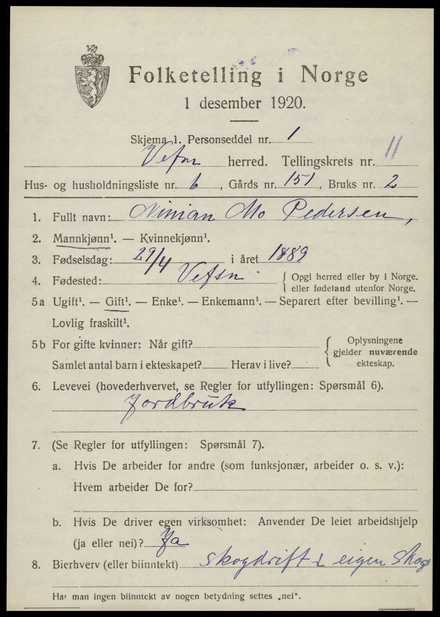 SAT, 1920 census for Vefsn, 1920, p. 8429