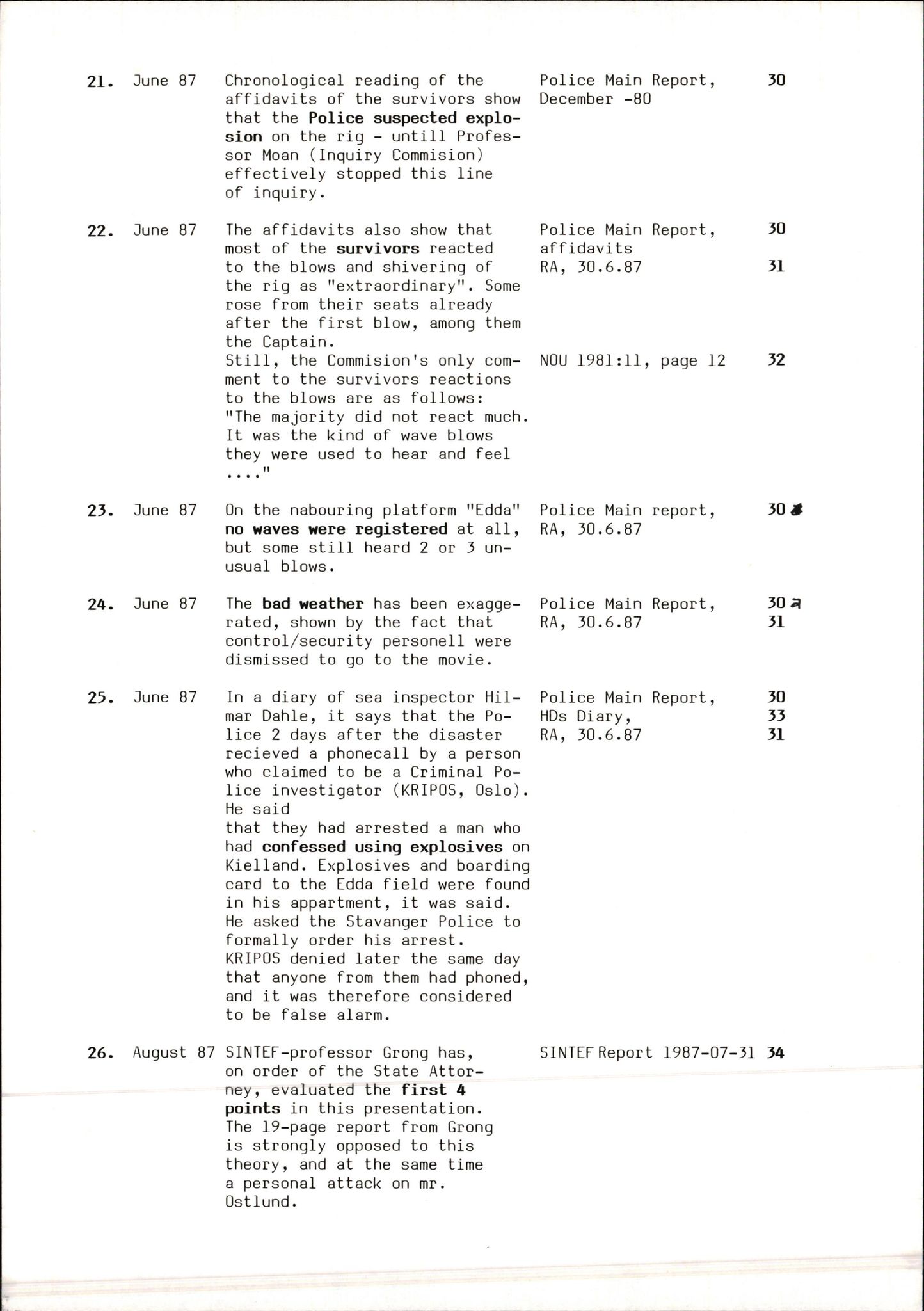 Pa 1660 - Kielland- fondet, AV/SAST-A-102242/X/Xa/L0001: Rapport til overlevende og etterlatte/ Kielland Bulletin, 1980-1998