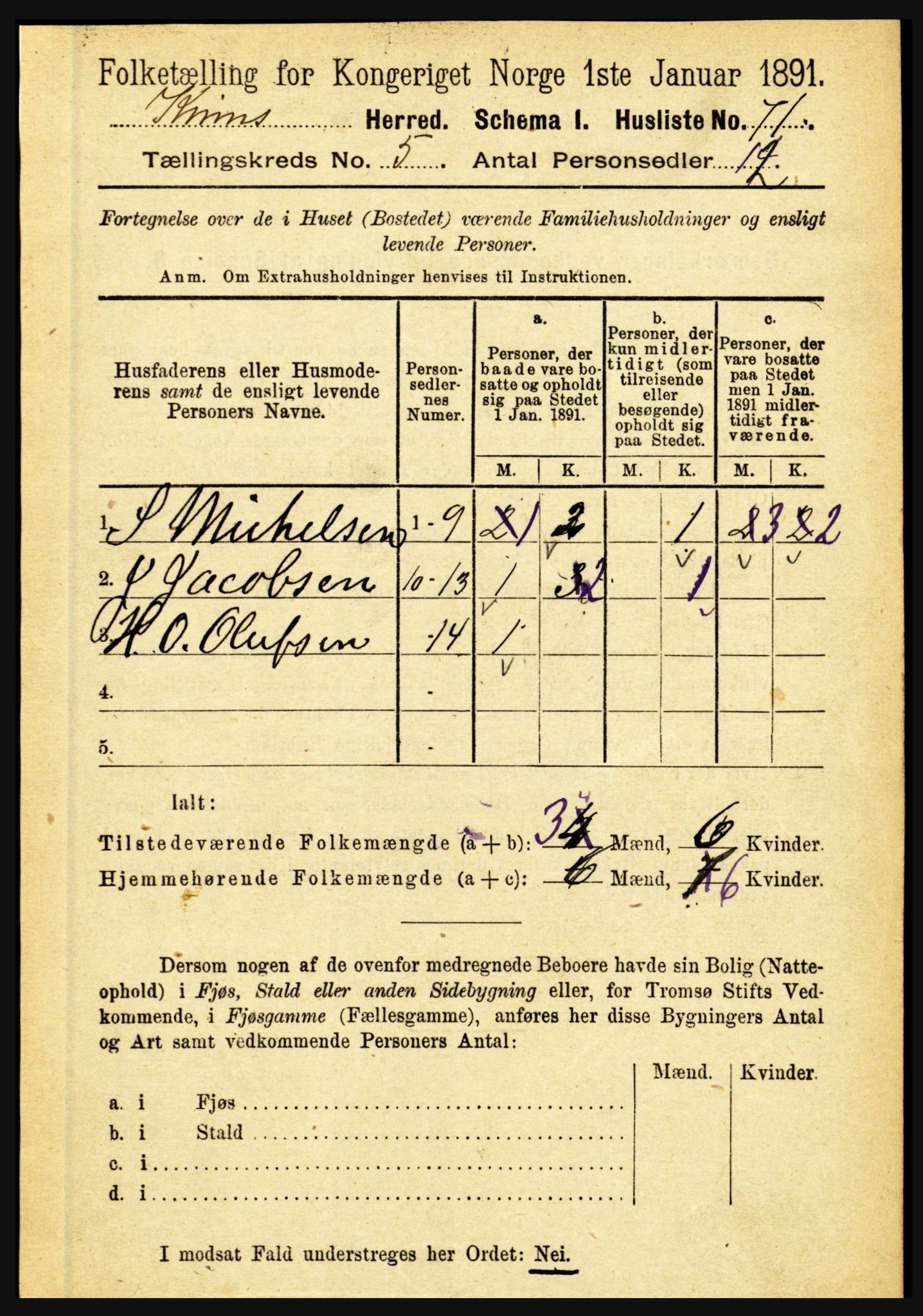 RA, 1891 census for 1437 Kinn, 1891, p. 1810