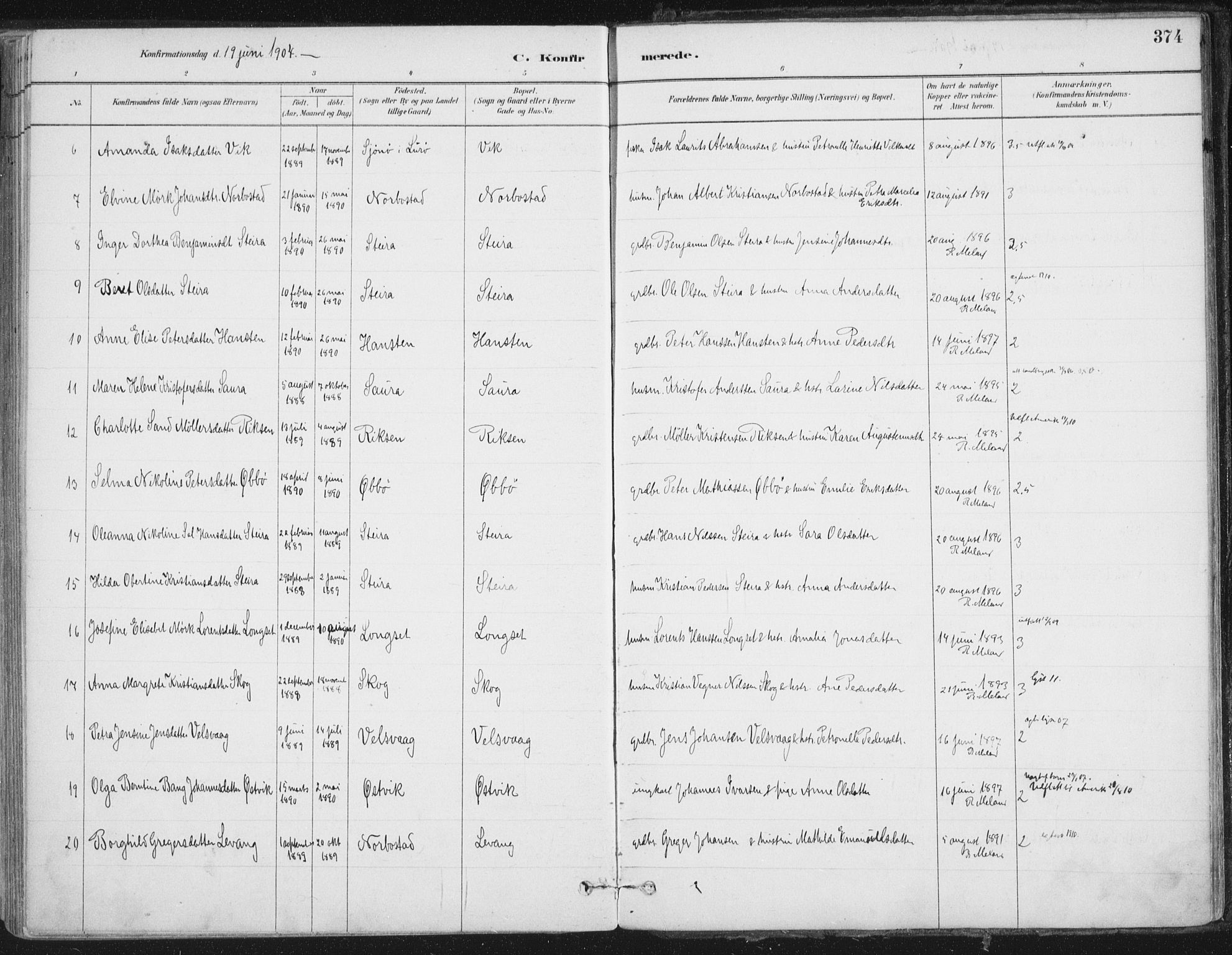 Ministerialprotokoller, klokkerbøker og fødselsregistre - Nordland, AV/SAT-A-1459/838/L0552: Parish register (official) no. 838A10, 1880-1910, p. 374