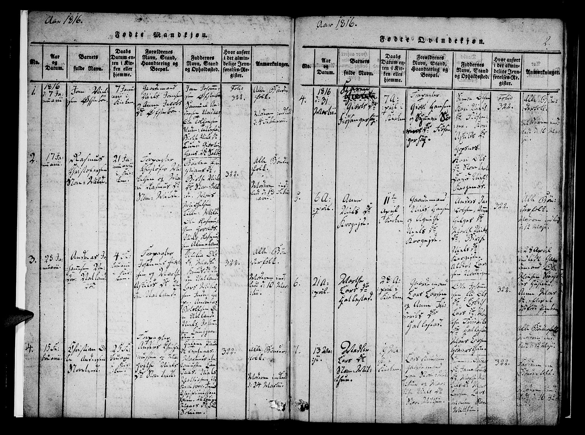 Fana Sokneprestembete, SAB/A-75101/H/Haa/Haaa/L0007: Parish register (official) no. A 7, 1816-1828, p. 2