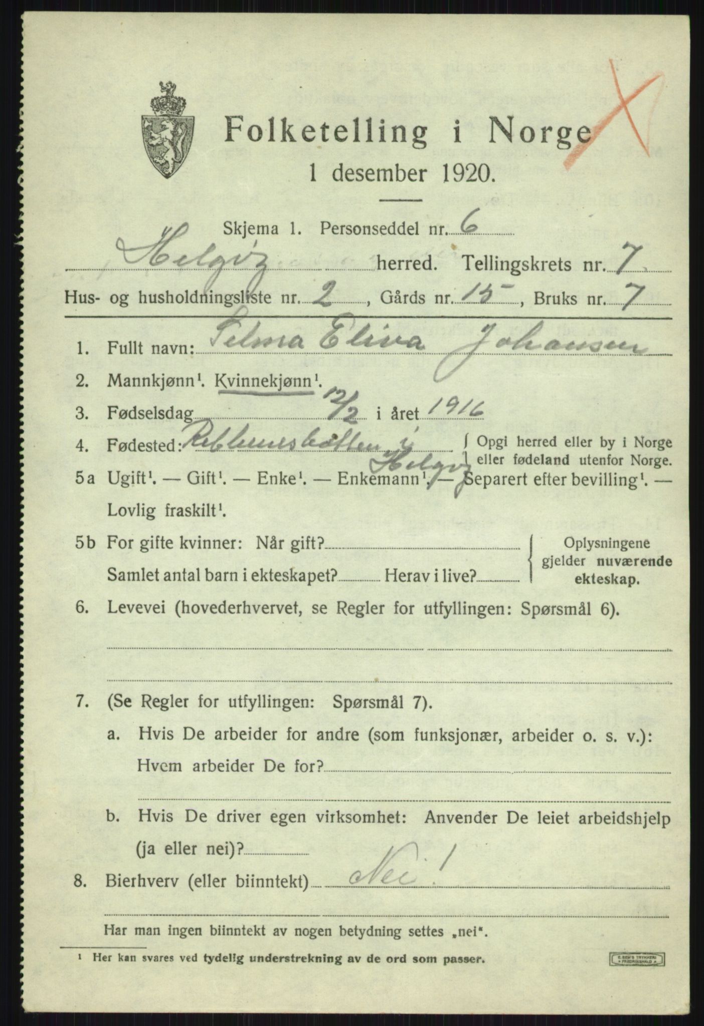 SATØ, 1920 census for Helgøy, 1920, p. 2557