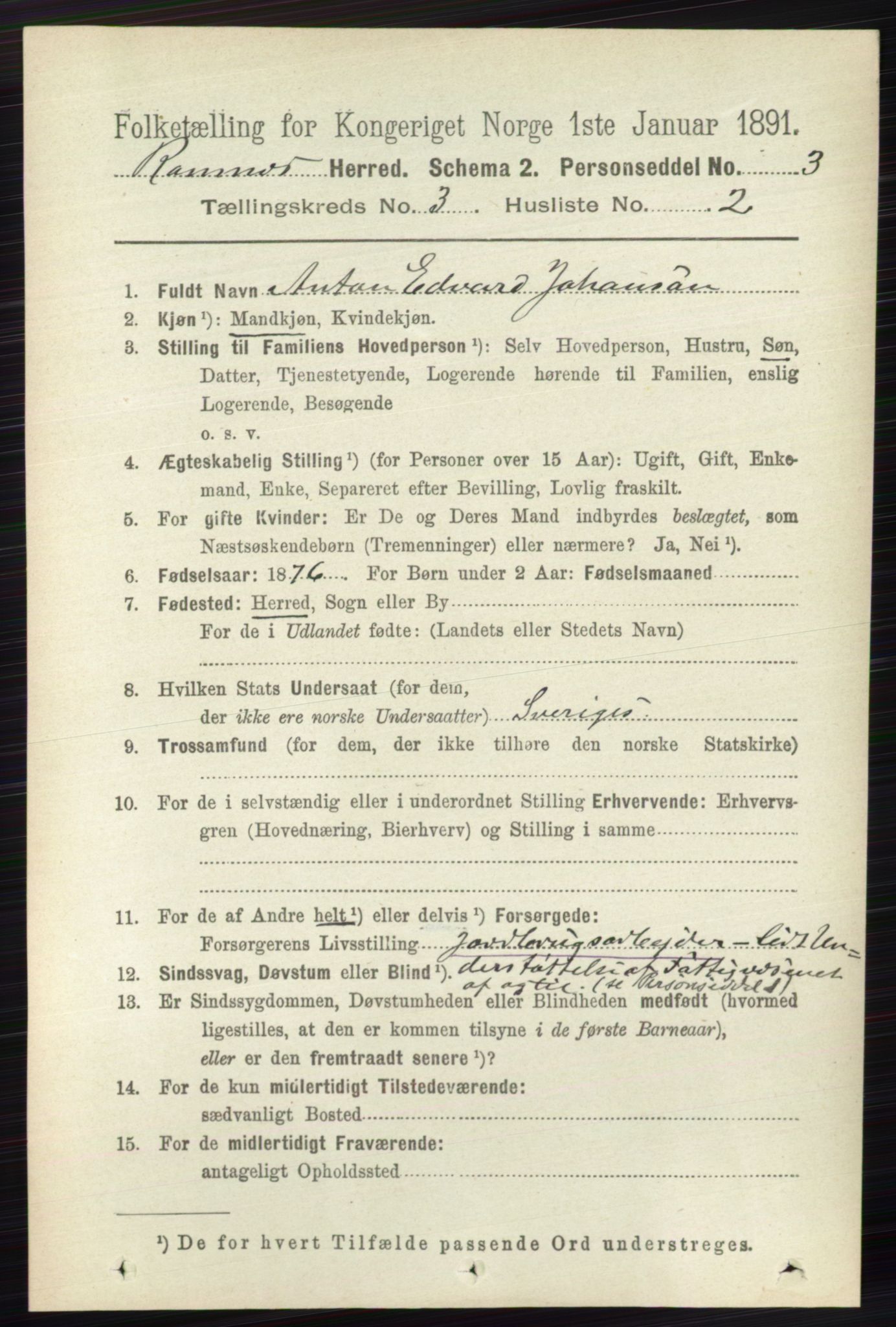 RA, 1891 census for 0718 Ramnes, 1891, p. 1311