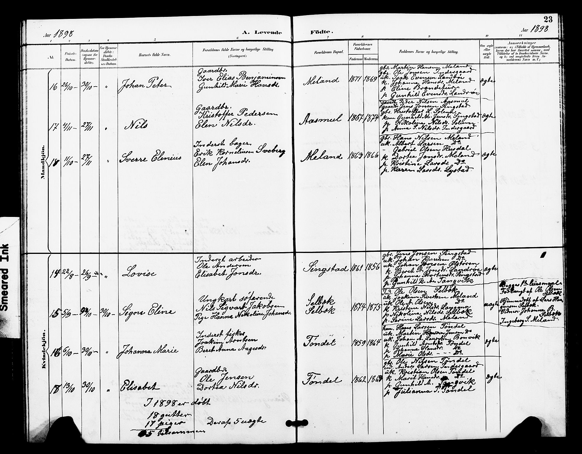 Ministerialprotokoller, klokkerbøker og fødselsregistre - Sør-Trøndelag, AV/SAT-A-1456/663/L0762: Parish register (copy) no. 663C02, 1894-1899, p. 23