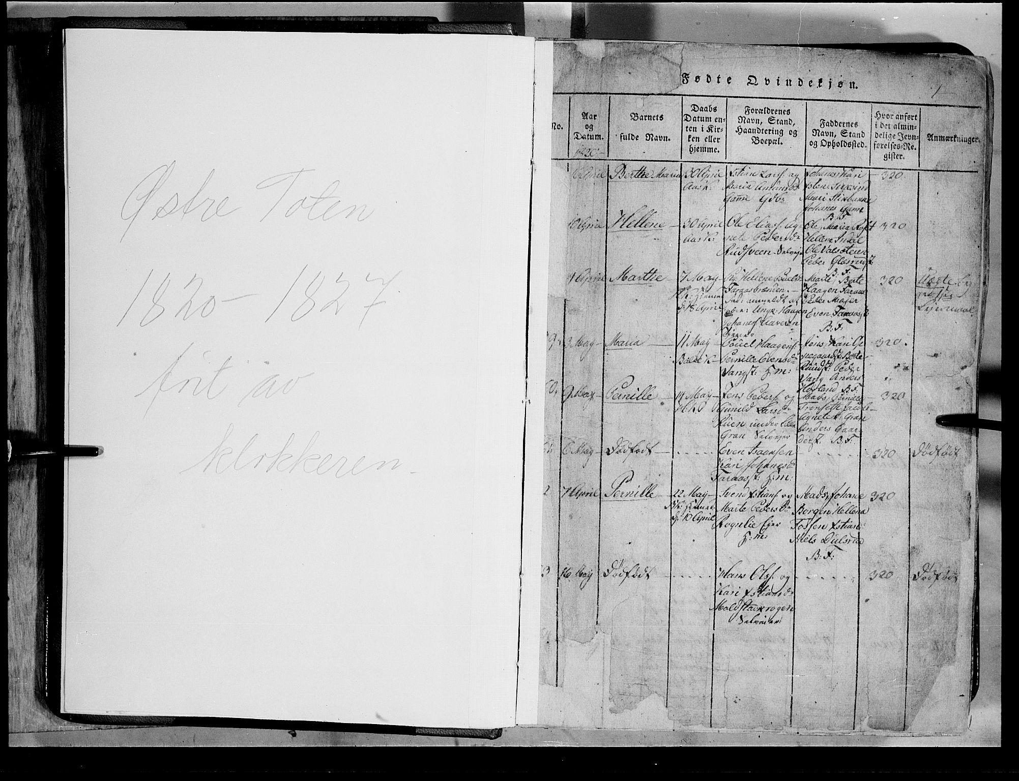Toten prestekontor, SAH/PREST-102/H/Ha/Hab/L0002: Parish register (copy) no. 2, 1820-1827, p. 1