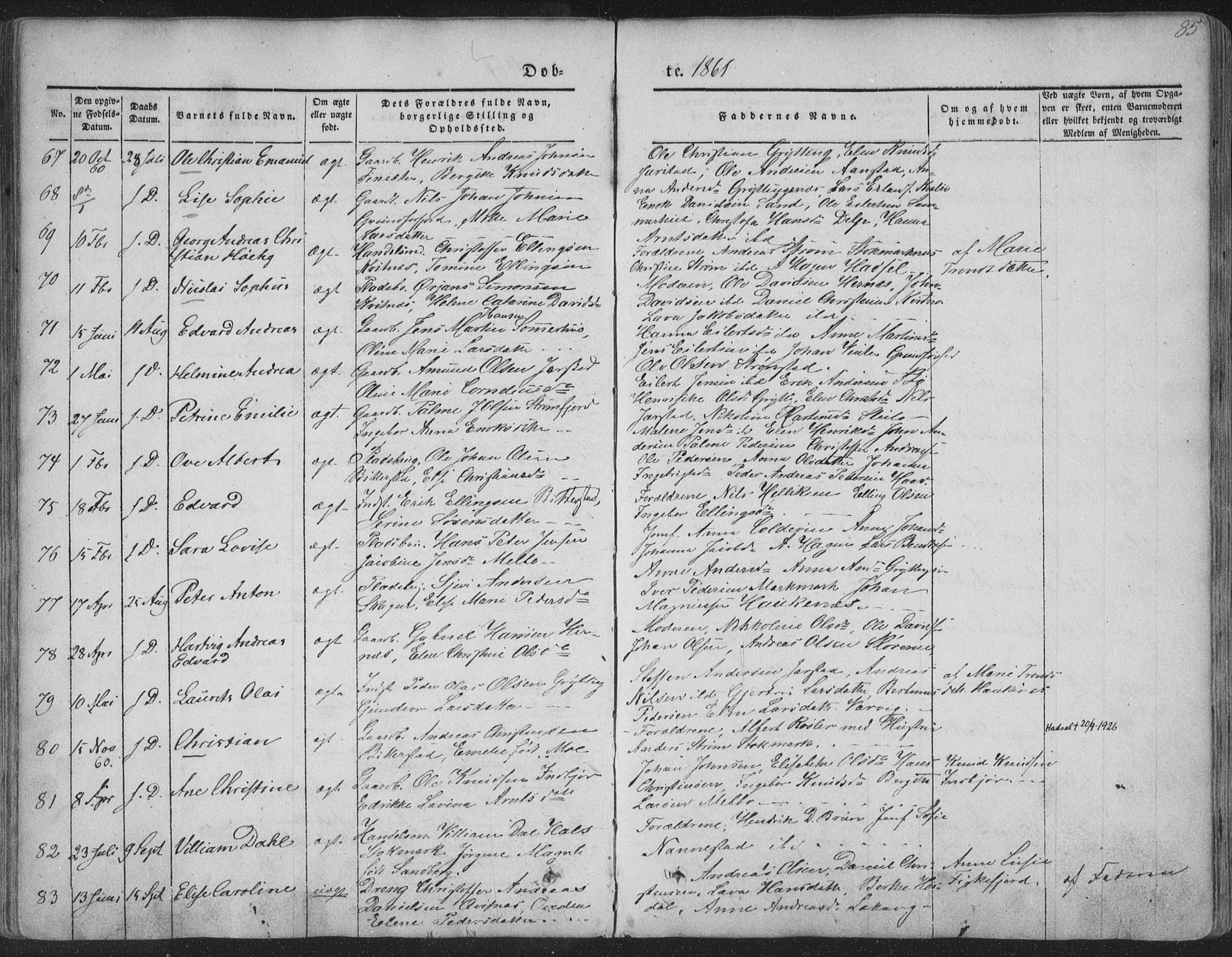 Ministerialprotokoller, klokkerbøker og fødselsregistre - Nordland, SAT/A-1459/888/L1241: Parish register (official) no. 888A07, 1849-1869, p. 85