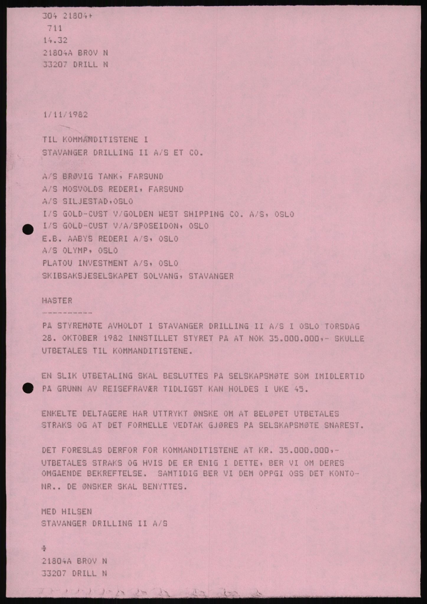 Pa 1503 - Stavanger Drilling AS, AV/SAST-A-101906/D/L0006: Korrespondanse og saksdokumenter, 1974-1984, p. 123