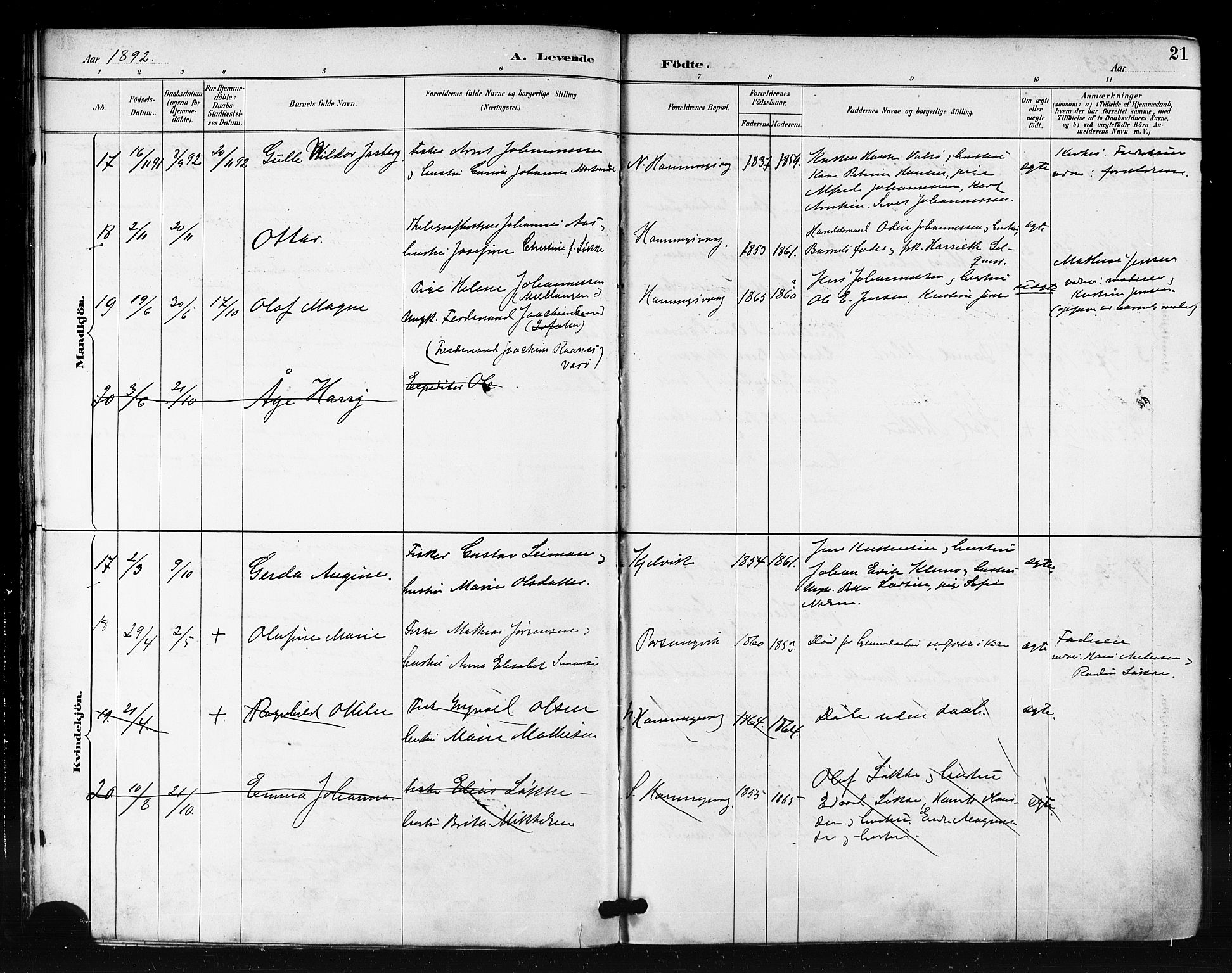 Måsøy sokneprestkontor, AV/SATØ-S-1348/H/Ha/L0007kirke: Parish register (official) no. 7, 1887-1899, p. 21