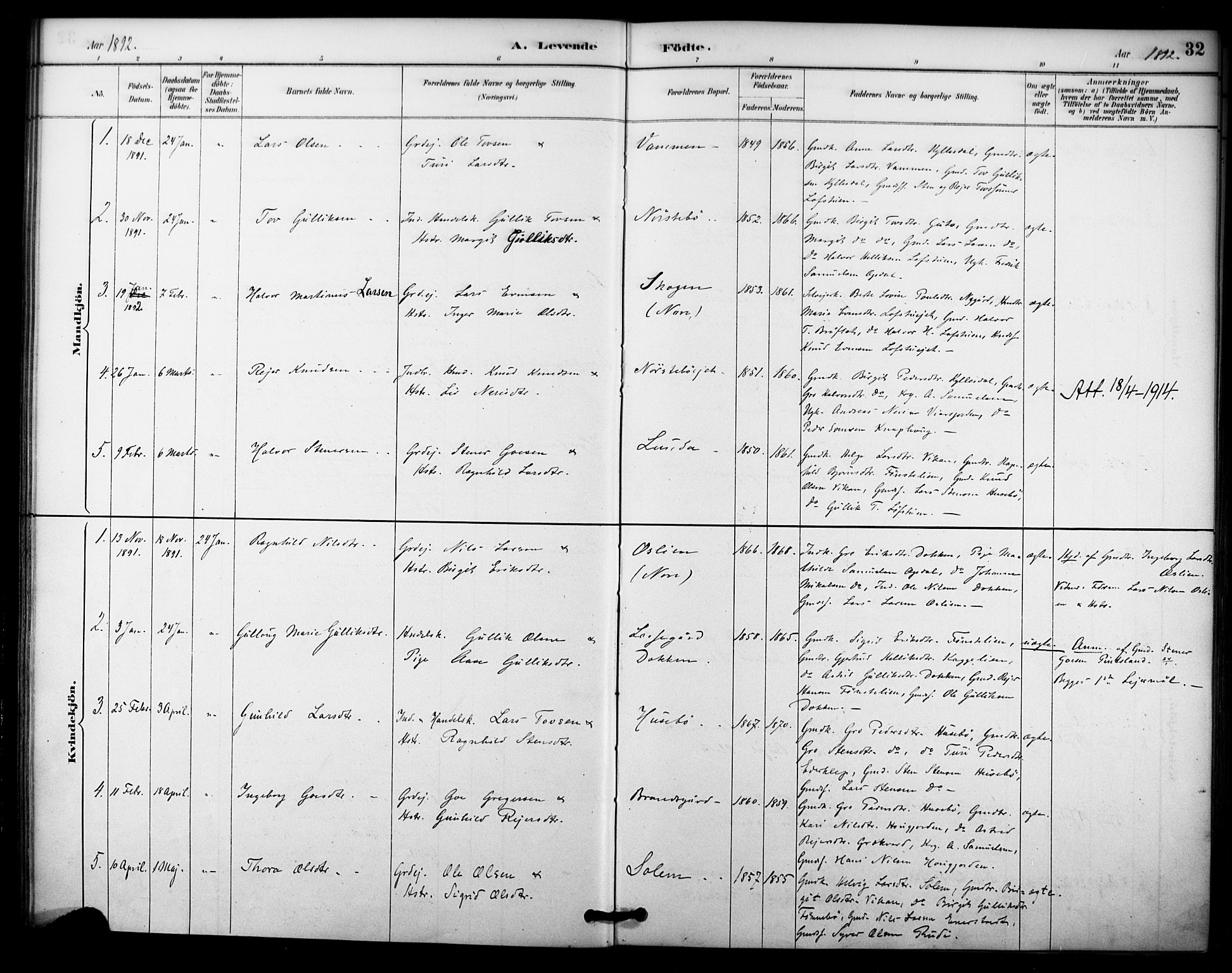 Nore kirkebøker, AV/SAKO-A-238/F/Fc/L0004: Parish register (official) no. III 4, 1885-1898, p. 32