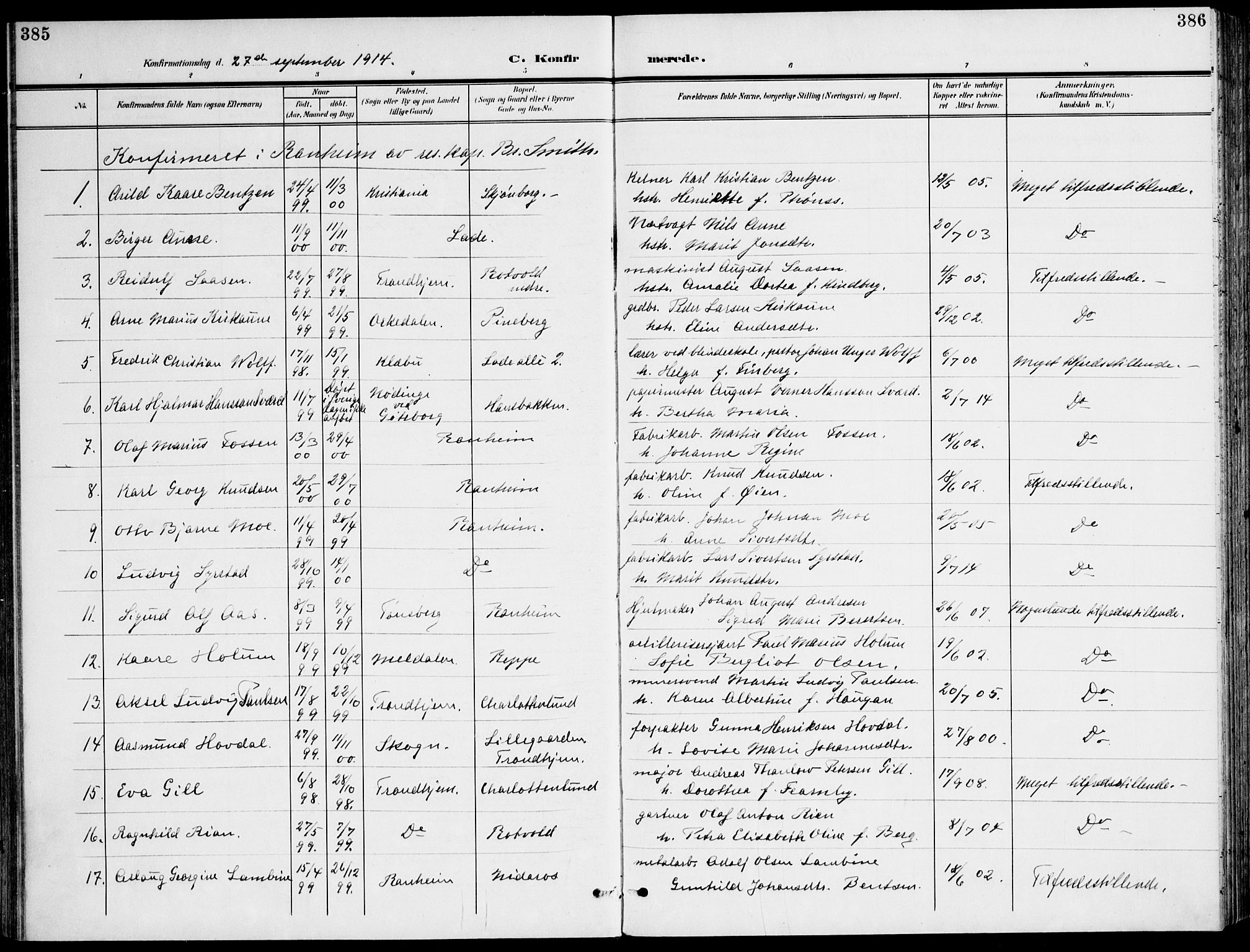 Ministerialprotokoller, klokkerbøker og fødselsregistre - Sør-Trøndelag, SAT/A-1456/607/L0320: Parish register (official) no. 607A04, 1907-1915, p. 385-386