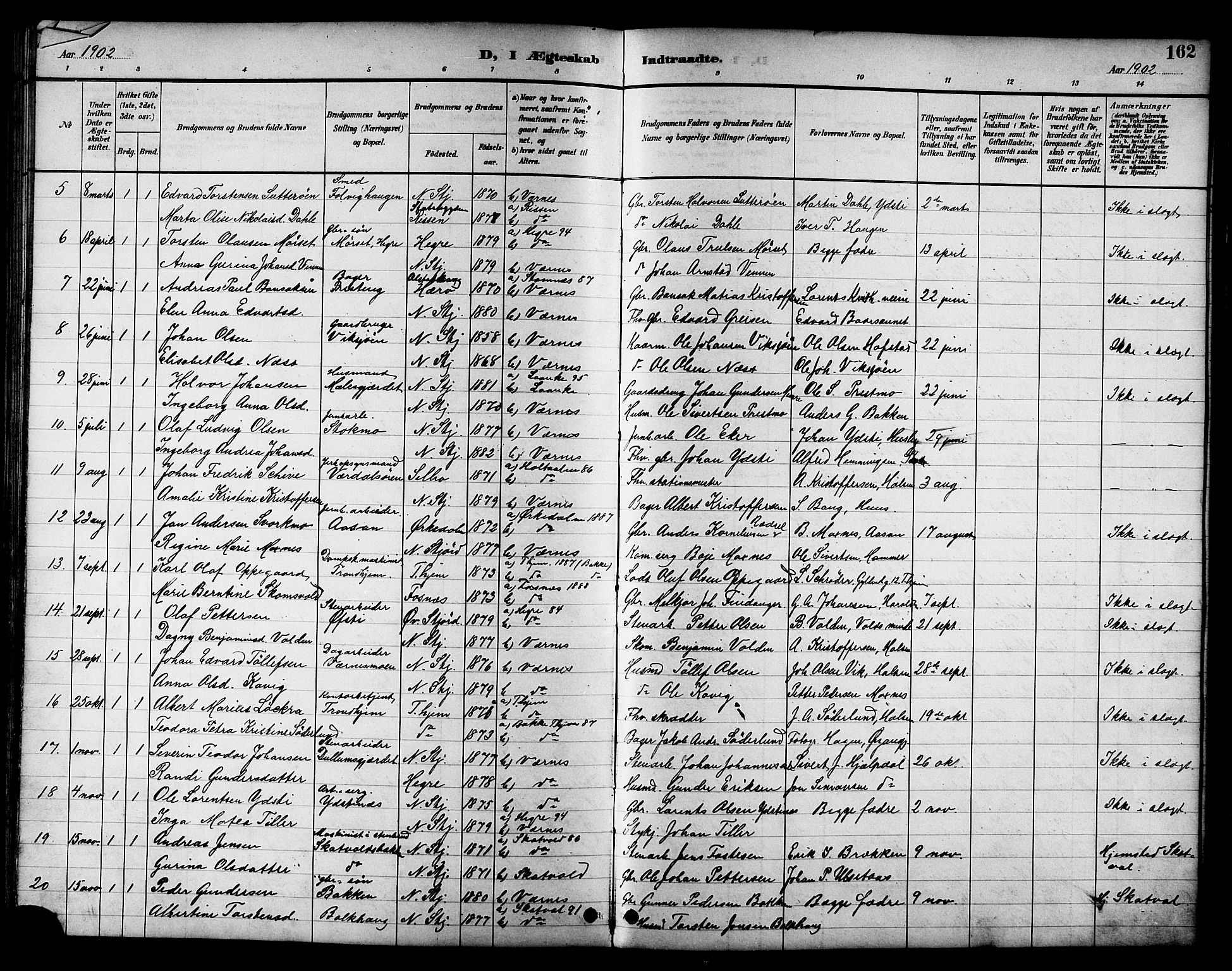 Ministerialprotokoller, klokkerbøker og fødselsregistre - Nord-Trøndelag, SAT/A-1458/709/L0087: Parish register (copy) no. 709C01, 1892-1913, p. 162