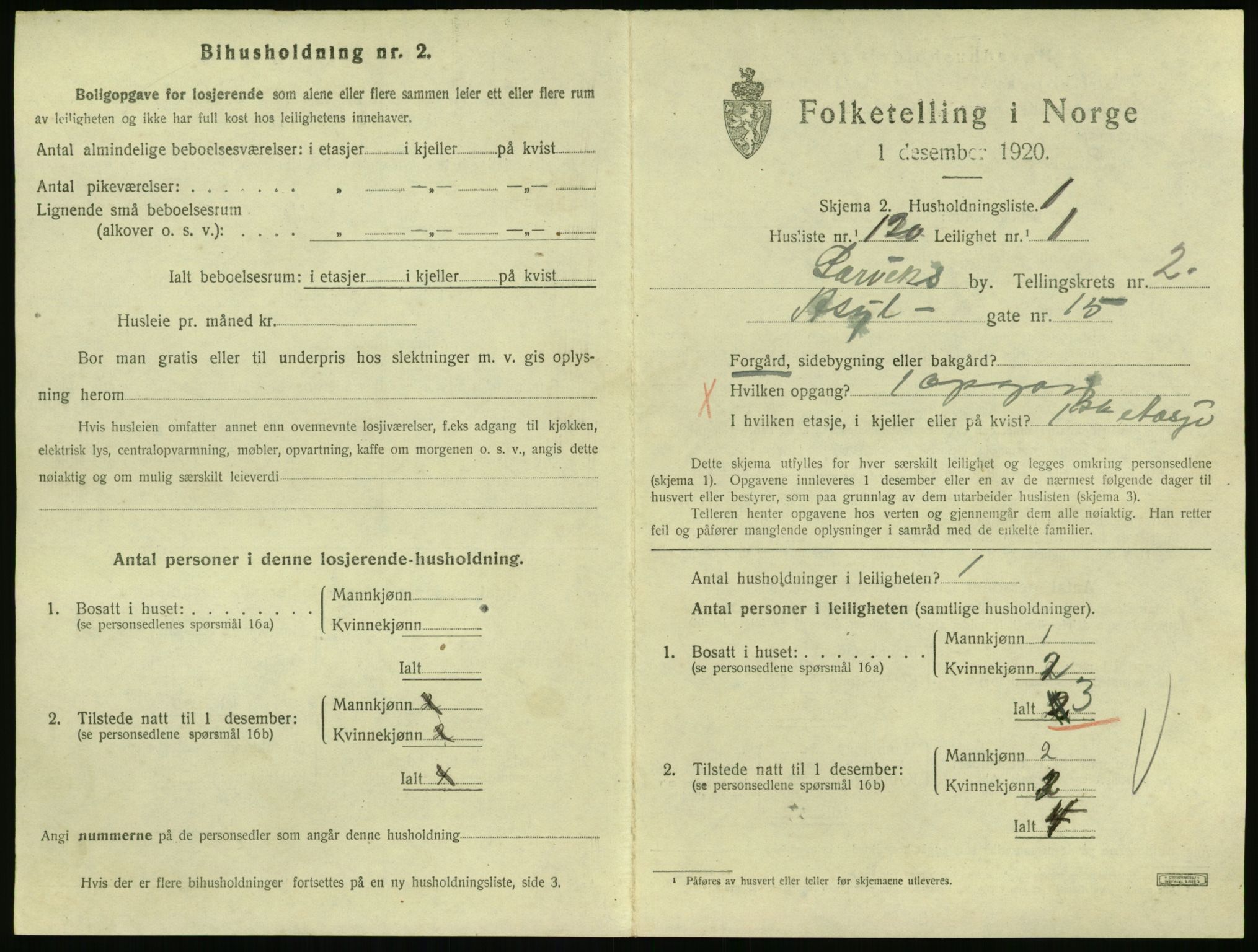 SAKO, 1920 census for Larvik, 1920, p. 3832