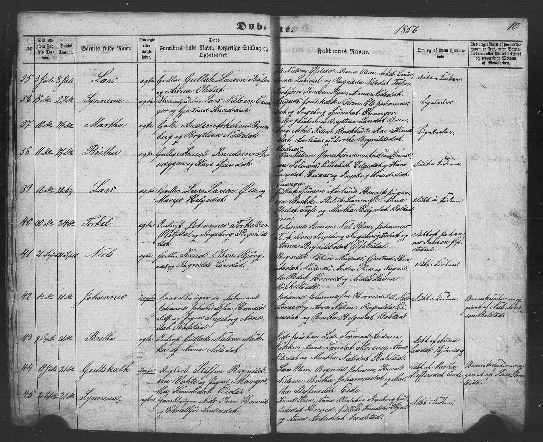 Evanger sokneprestembete, AV/SAB-A-99924: Parish register (copy) no. A 1, 1855-1864, p. 10