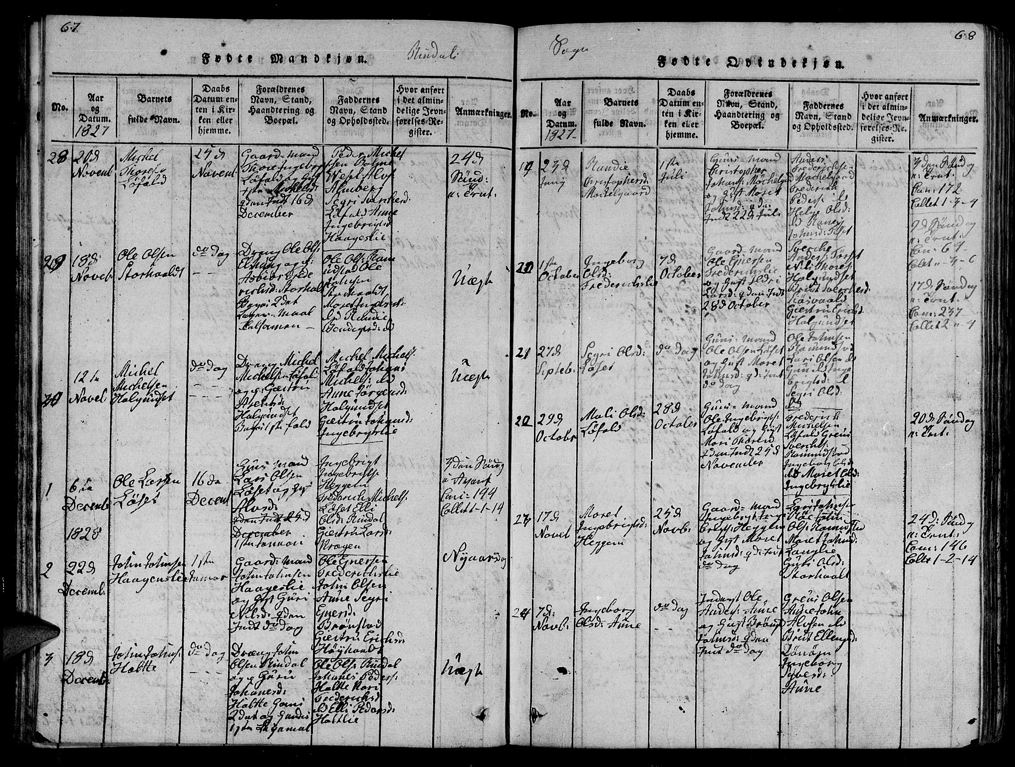 Ministerialprotokoller, klokkerbøker og fødselsregistre - Møre og Romsdal, AV/SAT-A-1454/595/L1050: Parish register (copy) no. 595C02, 1819-1834, p. 67-68