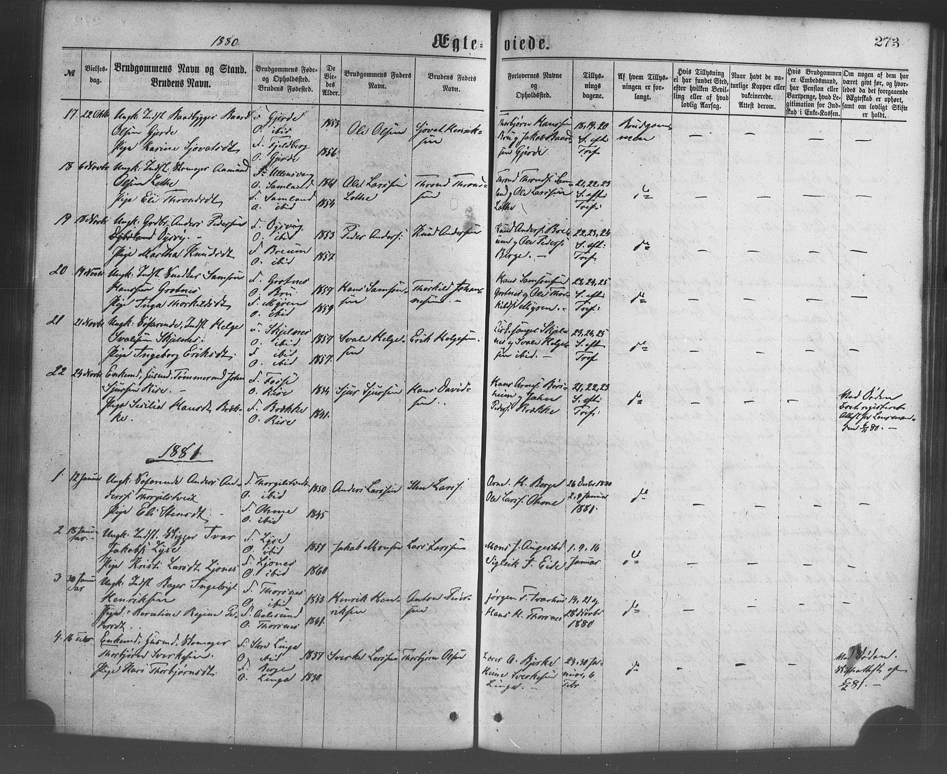 Strandebarm sokneprestembete, AV/SAB-A-78401/H/Haa: Parish register (official) no. A 9, 1872-1886, p. 273