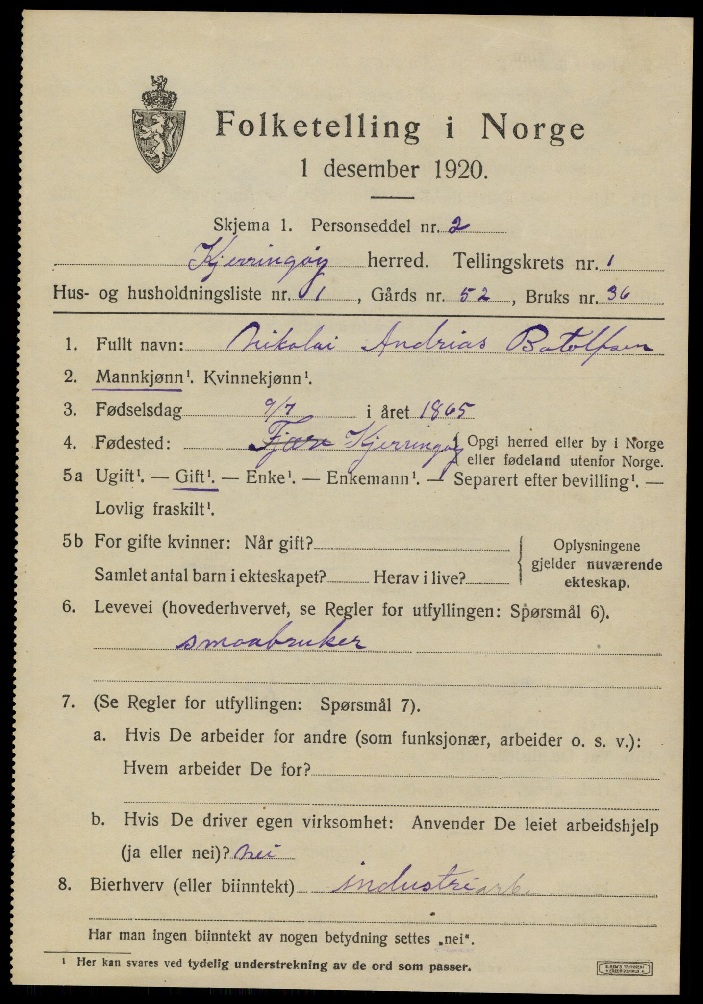 SAT, 1920 census for Kjerringøy, 1920, p. 325