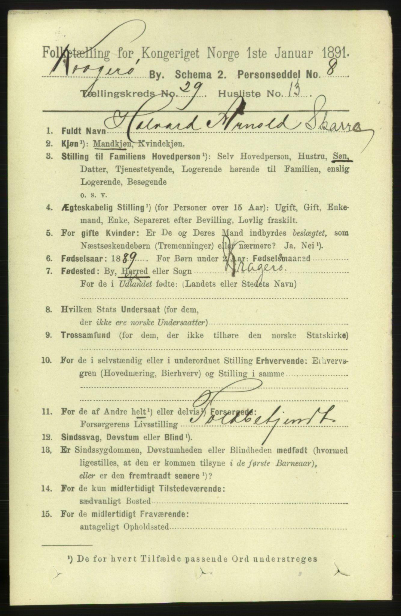 RA, 1891 census for 0801 Kragerø, 1891, p. 5555