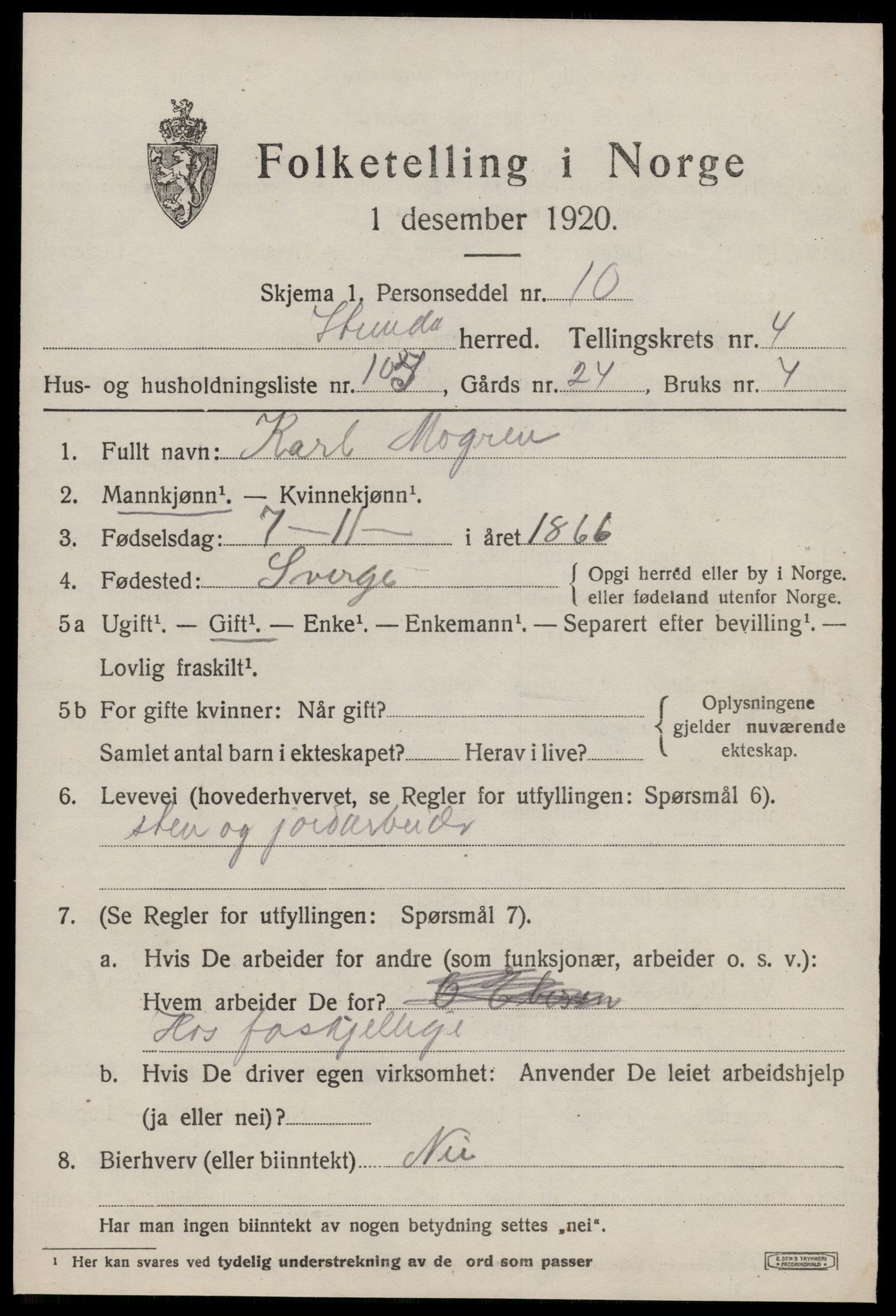 SAT, 1920 census for Strinda, 1920, p. 14142