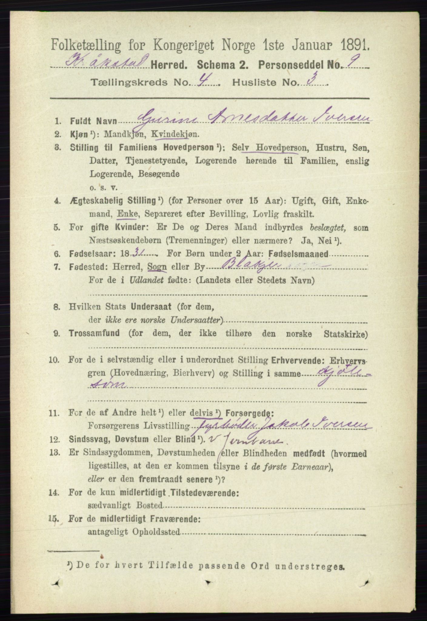 RA, 1891 census for 0212 Kråkstad, 1891, p. 1748