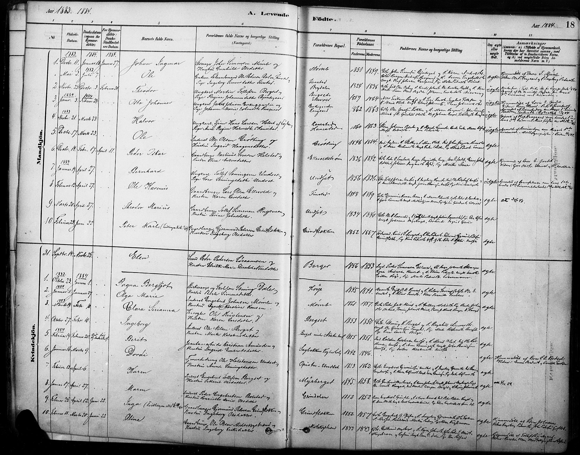 Rendalen prestekontor, SAH/PREST-054/H/Ha/Haa/L0009: Parish register (official) no. 9, 1878-1901, p. 18