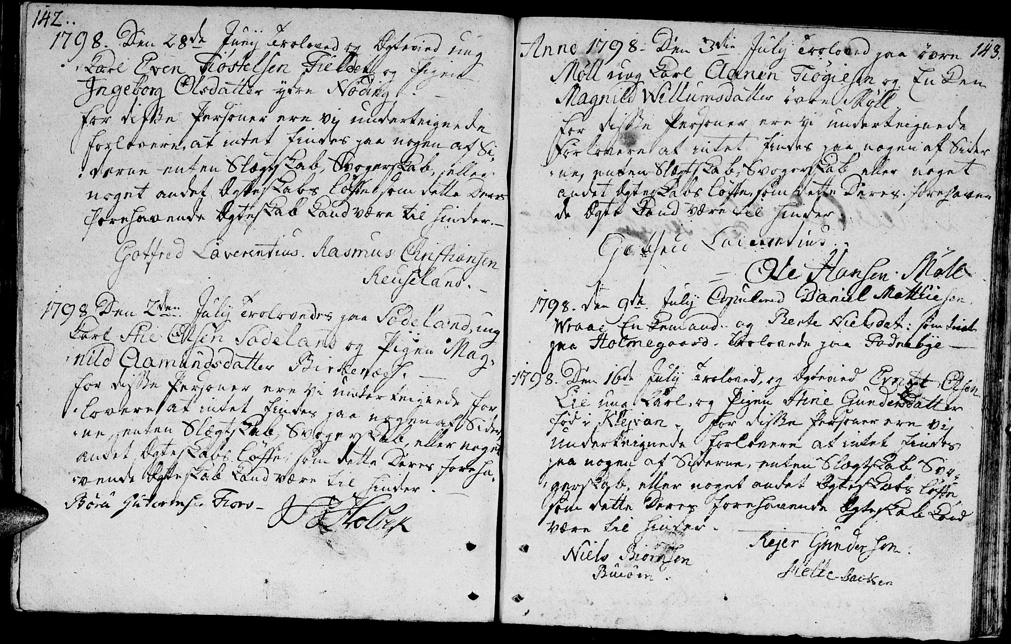 Holum sokneprestkontor, SAK/1111-0022/F/Fa/Faa/L0001: Parish register (official) no. A 1, 1750-1802, p. 142-143