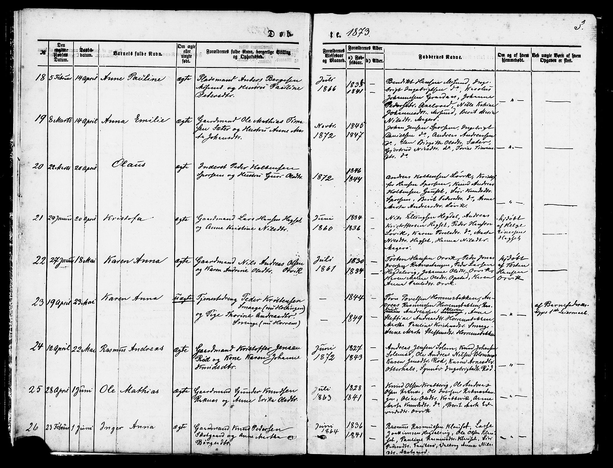 Ministerialprotokoller, klokkerbøker og fødselsregistre - Møre og Romsdal, AV/SAT-A-1454/560/L0720: Parish register (official) no. 560A04, 1873-1878, p. 3