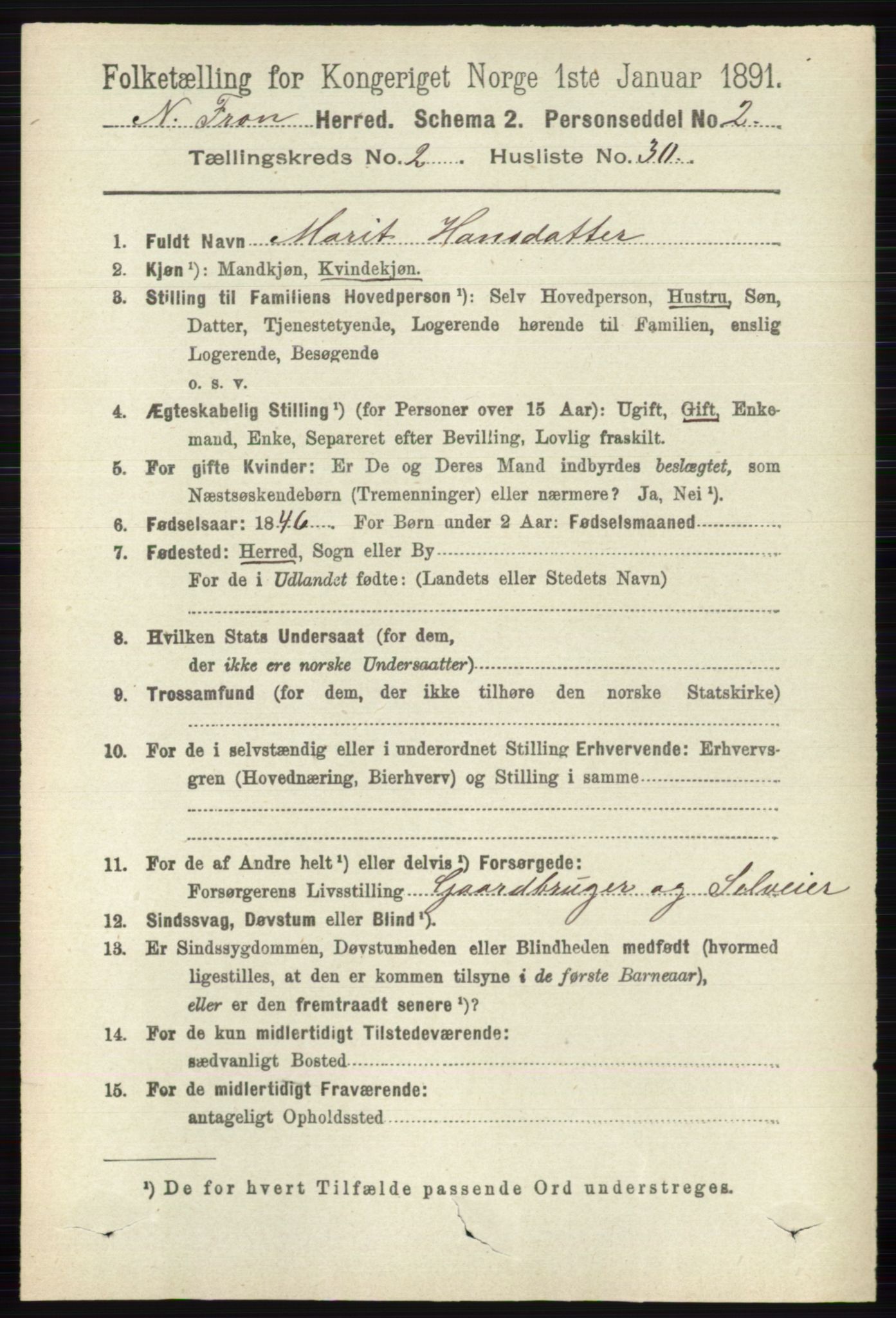 RA, 1891 census for 0518 Nord-Fron, 1891, p. 515