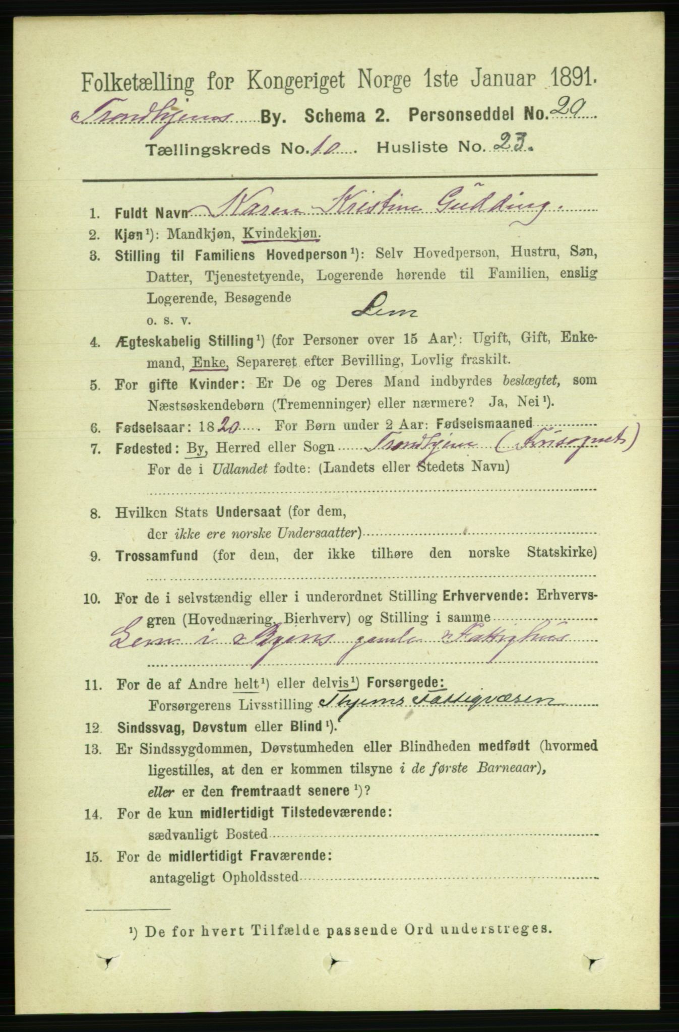 RA, 1891 census for 1601 Trondheim, 1891, p. 8841