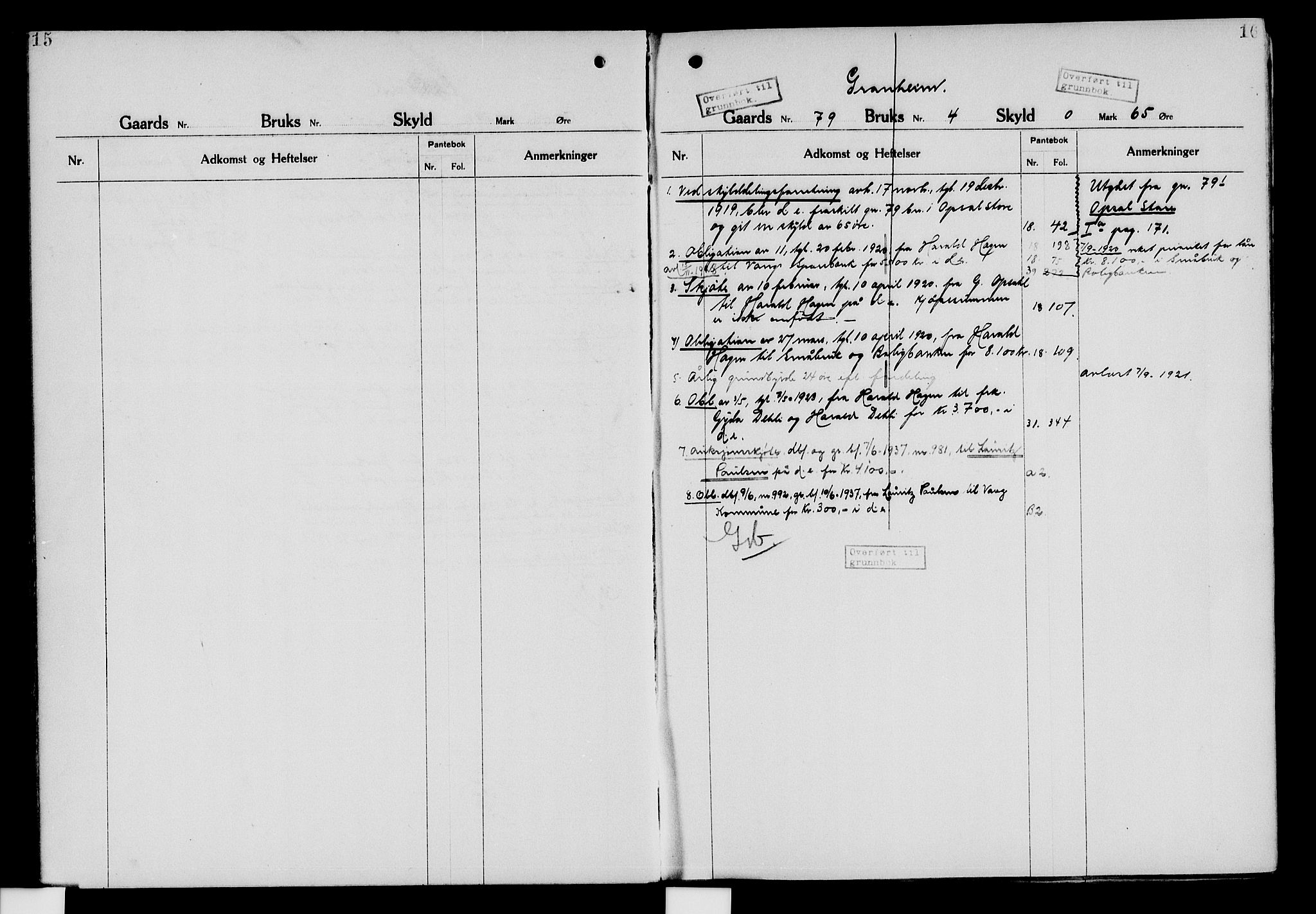 Nord-Hedmark sorenskriveri, SAH/TING-012/H/Ha/Had/Hade/L0006: Mortgage register no. 4.6, 1920-1940, p. 15-16