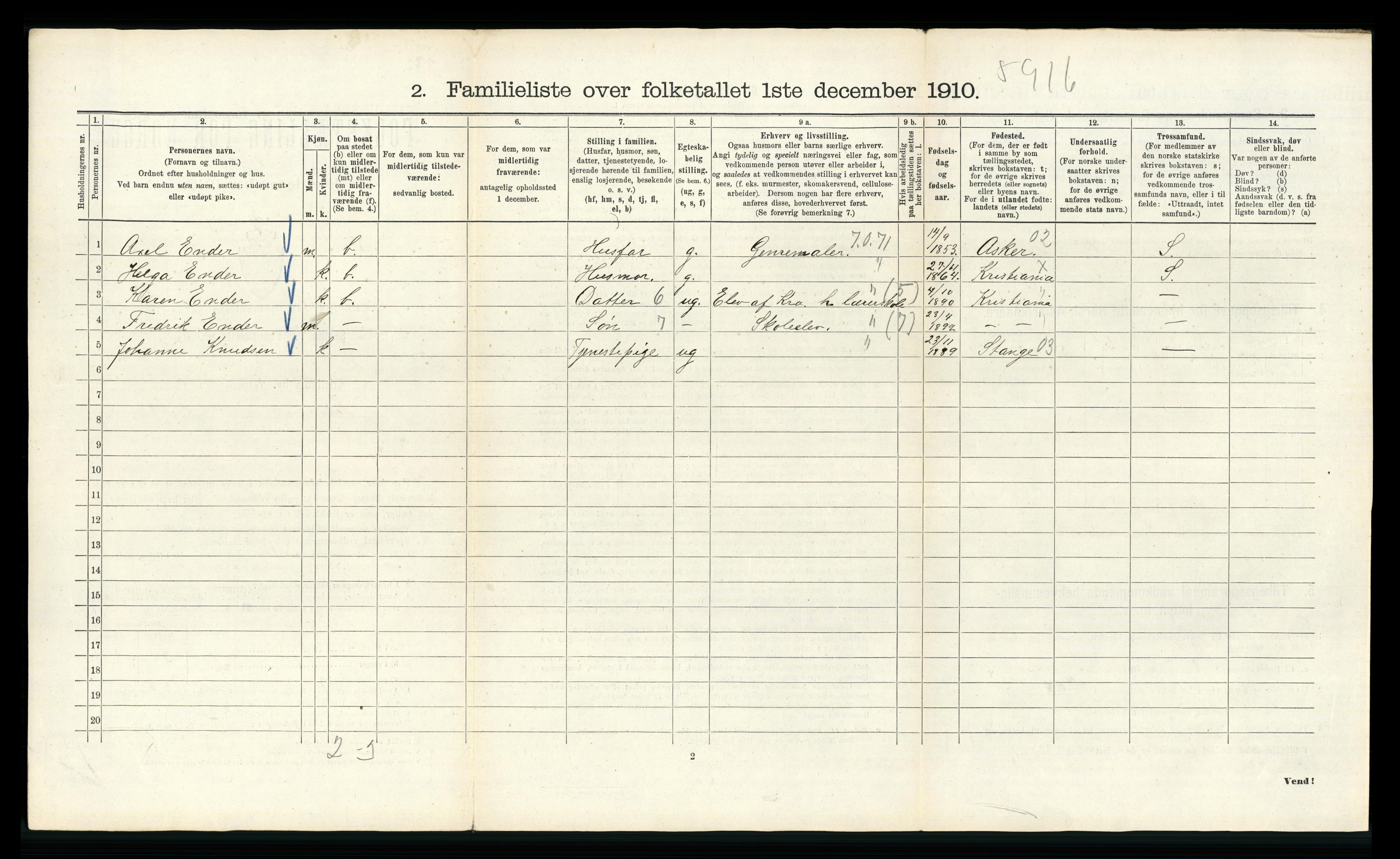 RA, 1910 census for Kristiania, 1910, p. 89522