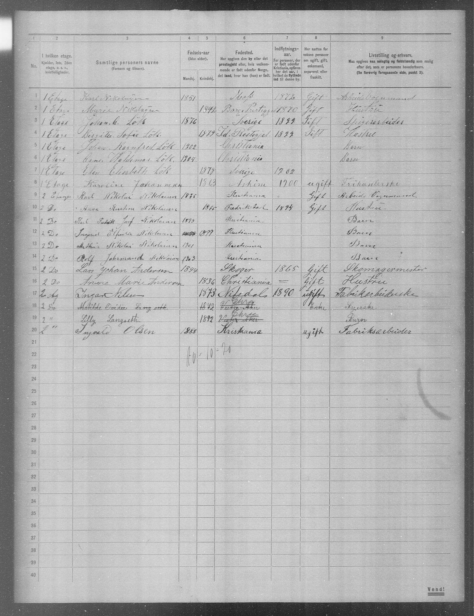 OBA, Municipal Census 1904 for Kristiania, 1904, p. 1406