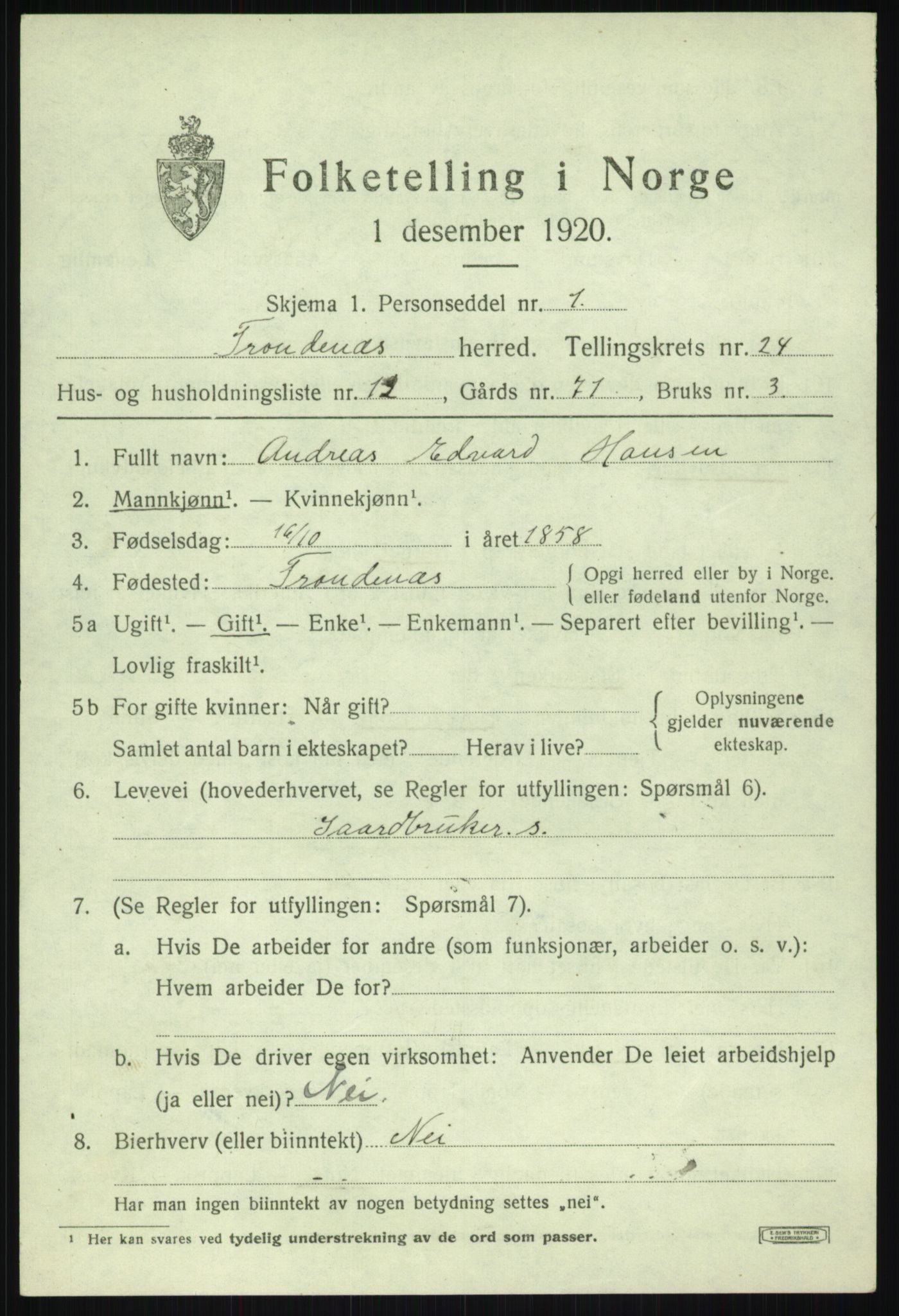 SATØ, 1920 census for Trondenes, 1920, p. 18092