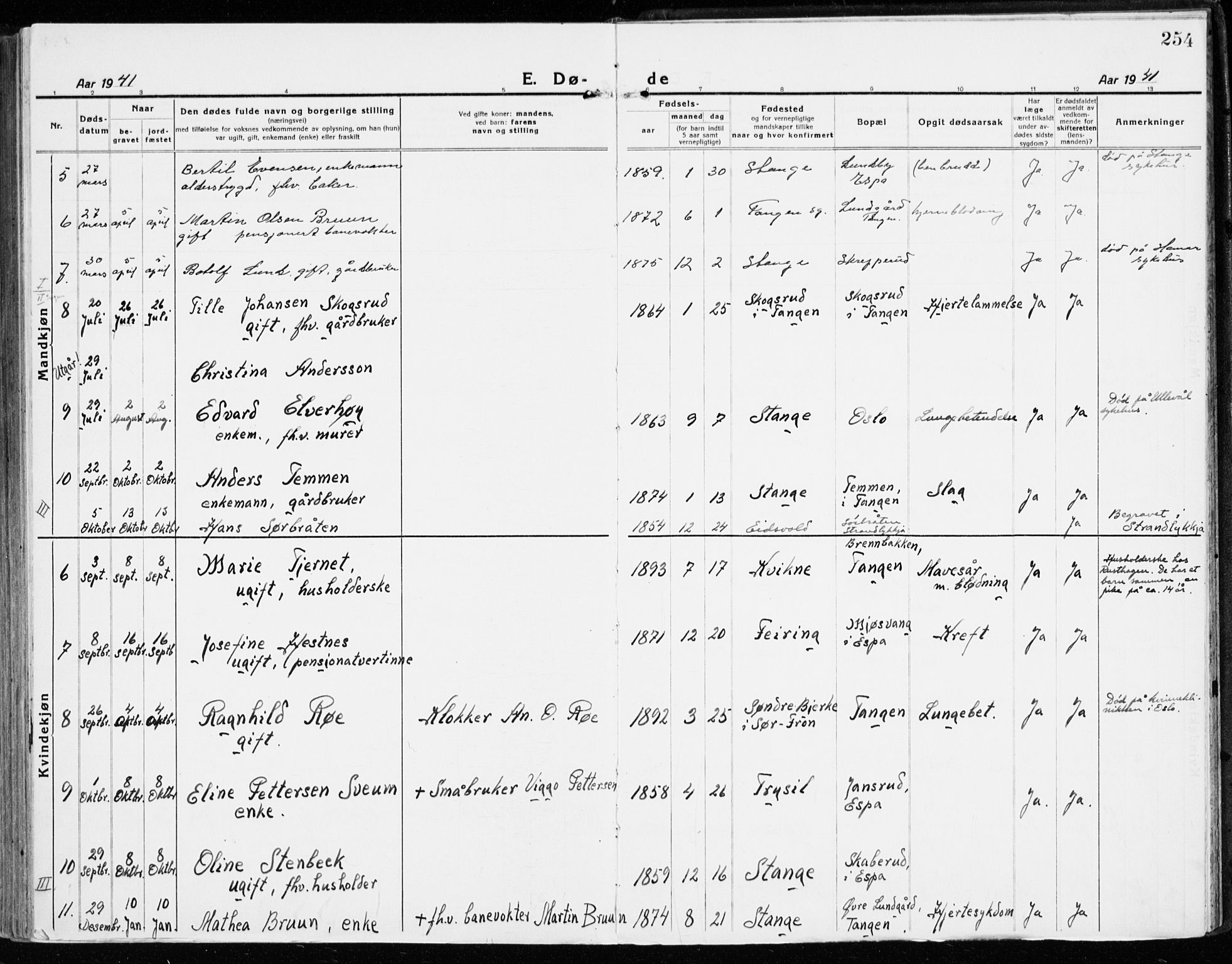 Stange prestekontor, SAH/PREST-002/K/L0025: Parish register (official) no. 25, 1921-1945, p. 254